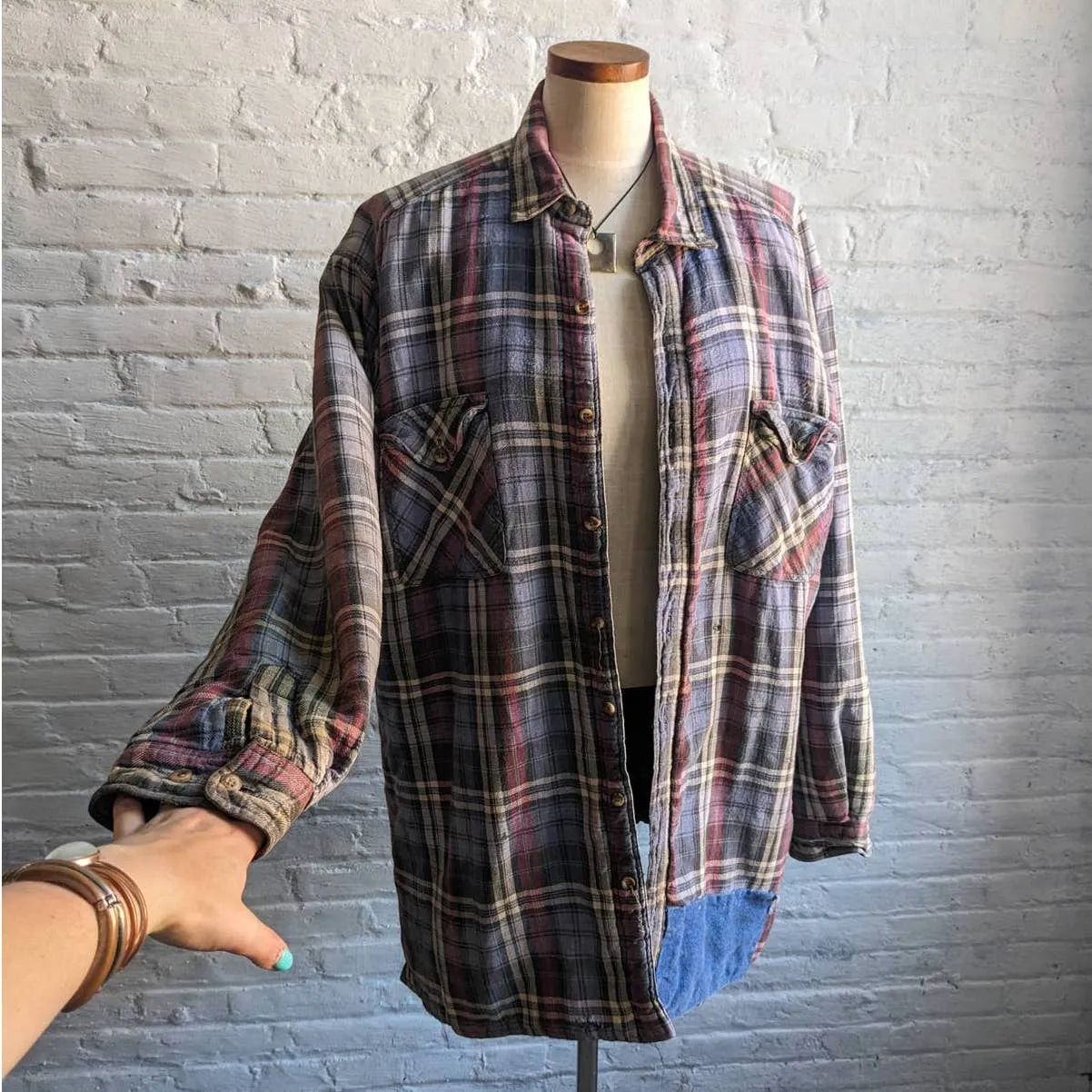 90s Vintage Grunge Plaid Flannel Utility Blanket Thermal Oversize Coat Jacket