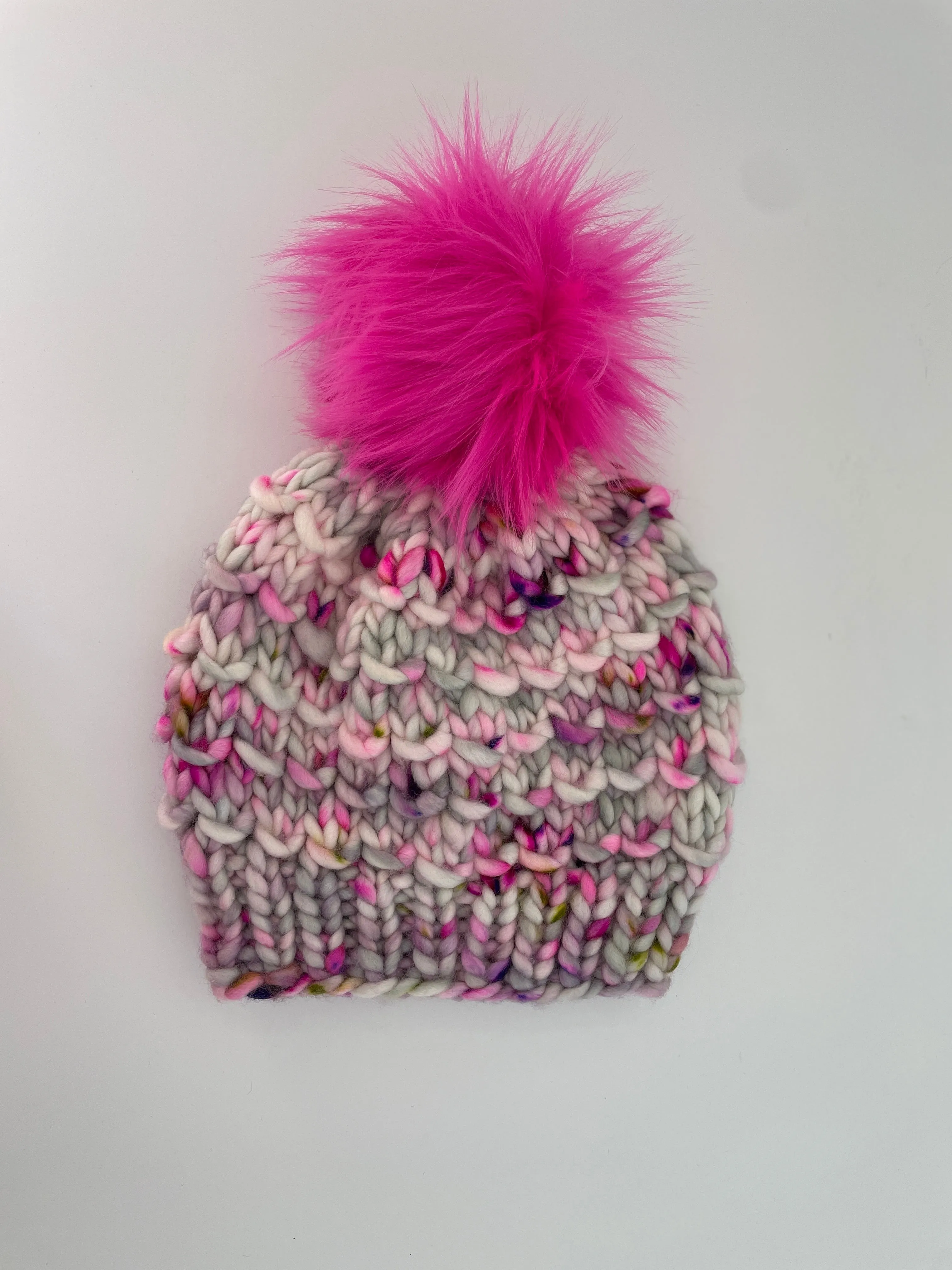 Bamboo Beanie in Whetstone/ Shocking Pink pom