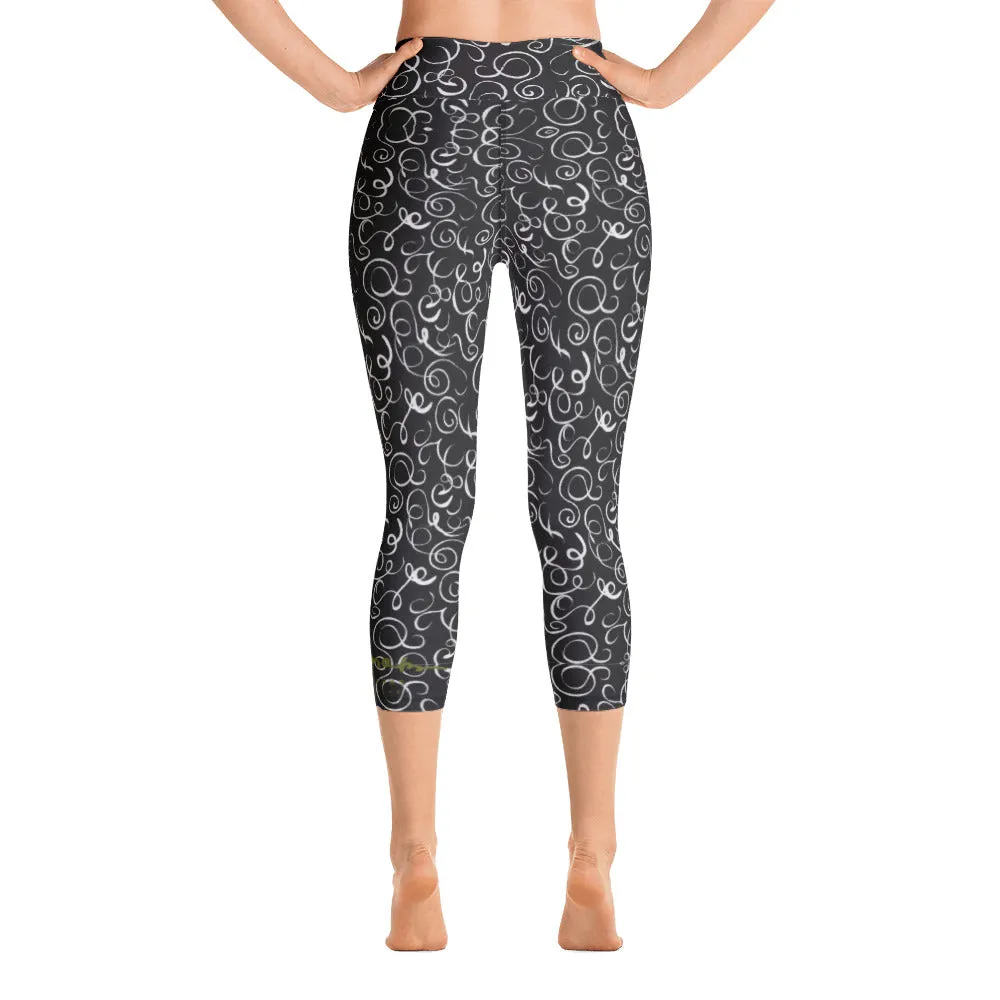 B&W Squiggles Yoga Capri Leggings