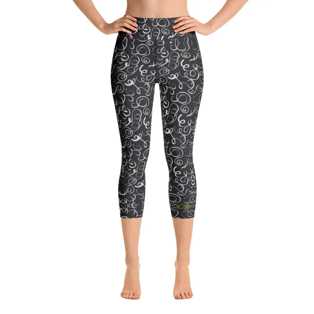 B&W Squiggles Yoga Capri Leggings