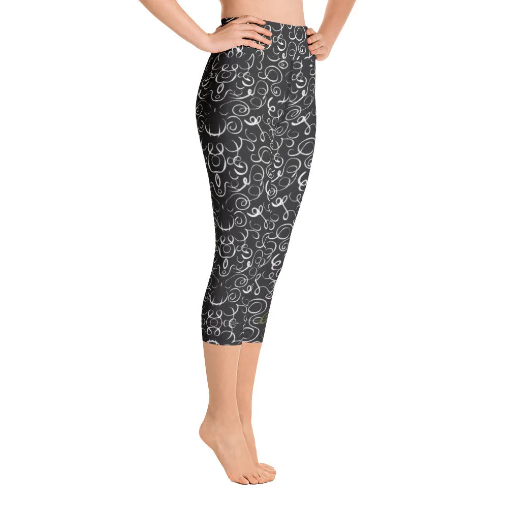 B&W Squiggles Yoga Capri Leggings