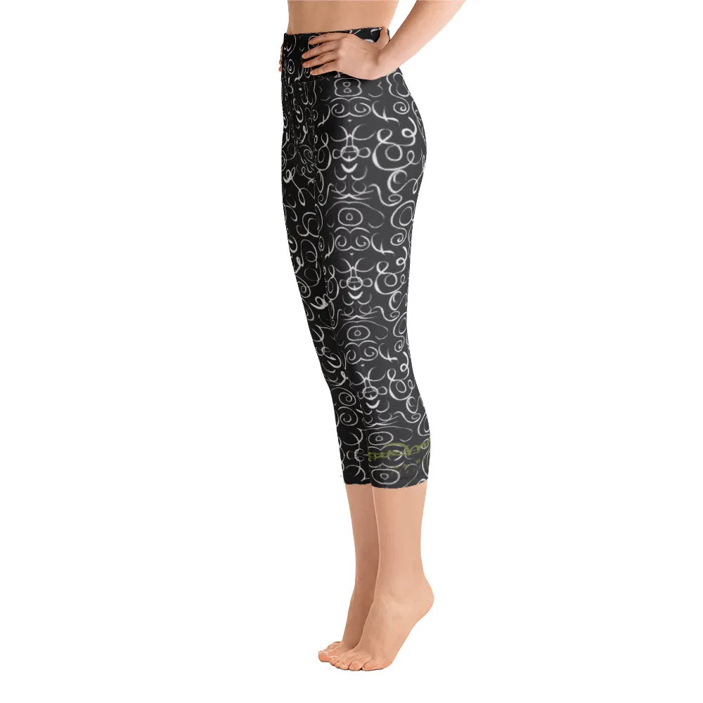 B&W Squiggles Yoga Capri Leggings