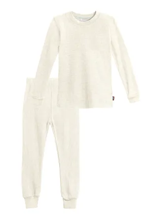 Boys Soft & Cozy Thermal 2-Piece Long Johns | Oatmeal w- Baby Blue Stitch