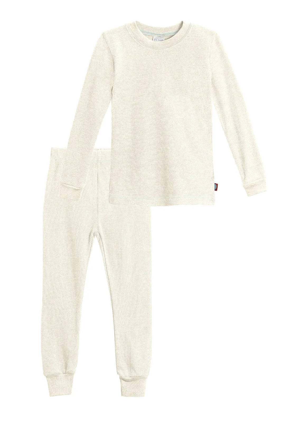 Boys Soft & Cozy Thermal 2-Piece Long Johns | Oatmeal w- Baby Blue Stitch