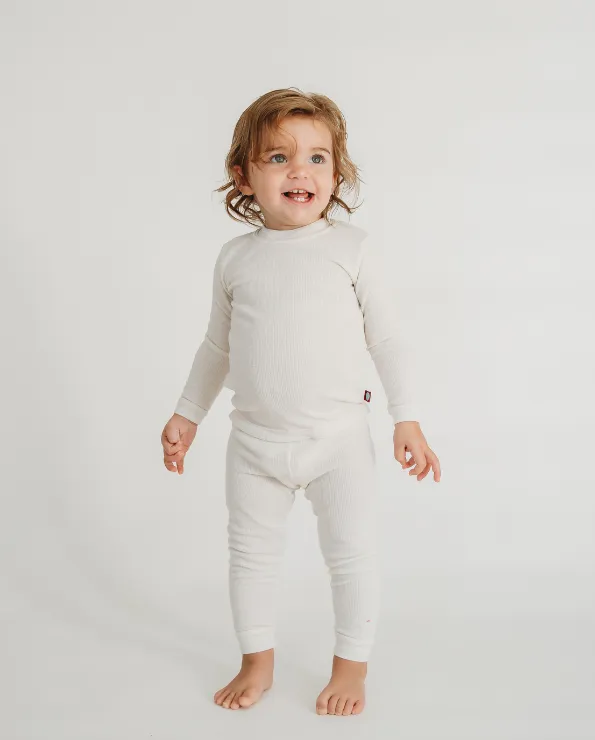 Boys Soft & Cozy Thermal 2-Piece Long Johns | Oatmeal w- Baby Blue Stitch