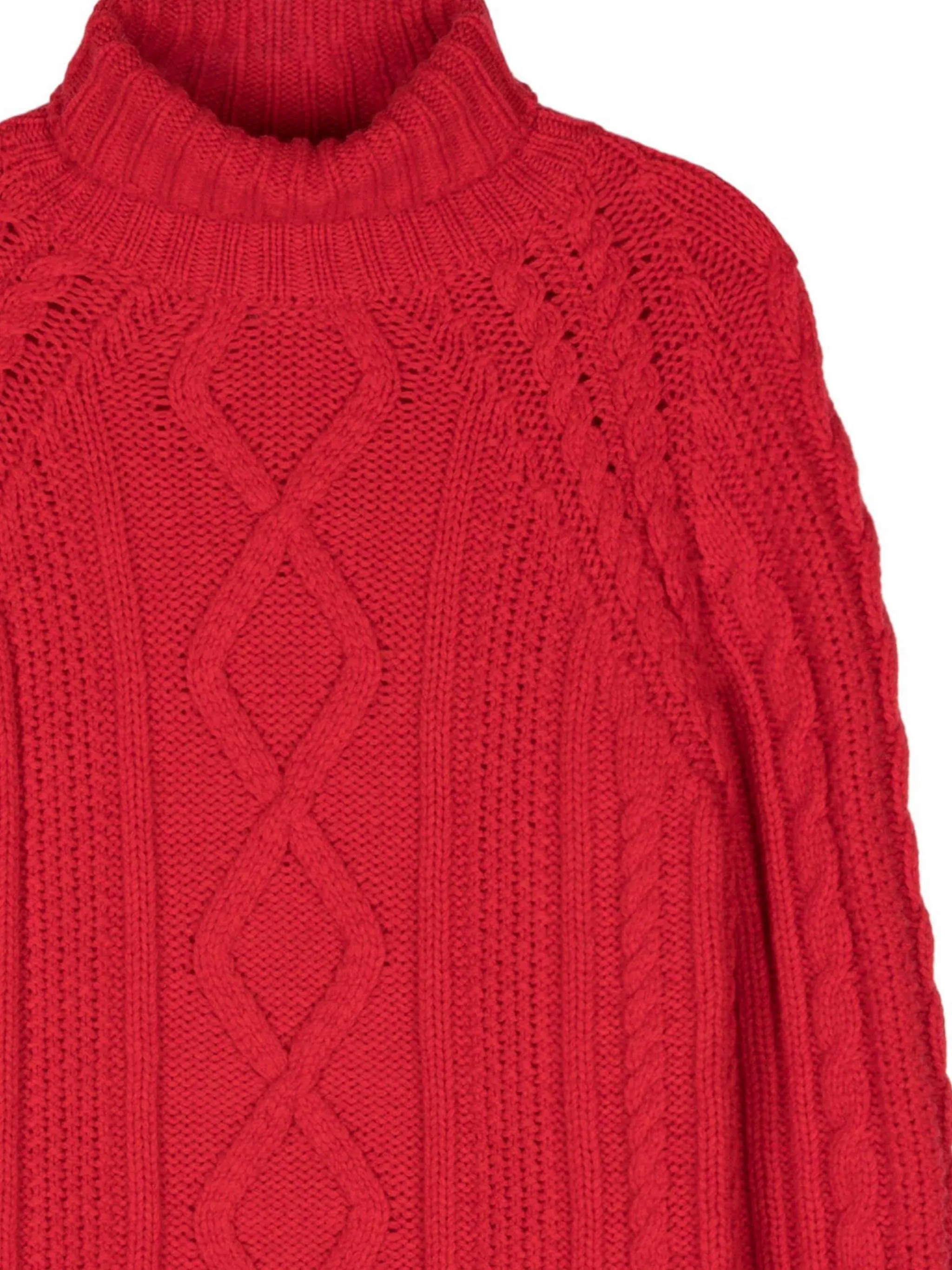 Bright Red Chunky Knit Roll Neck Sweater