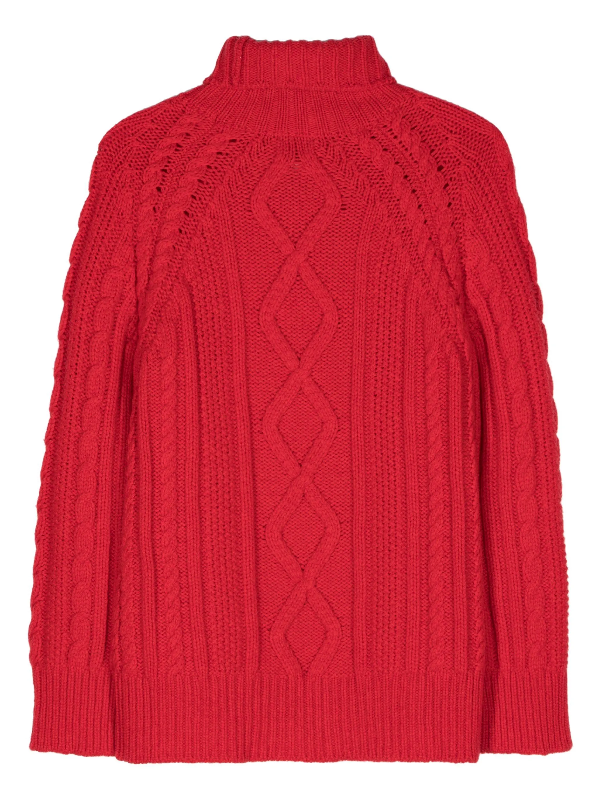 Bright Red Chunky Knit Roll Neck Sweater