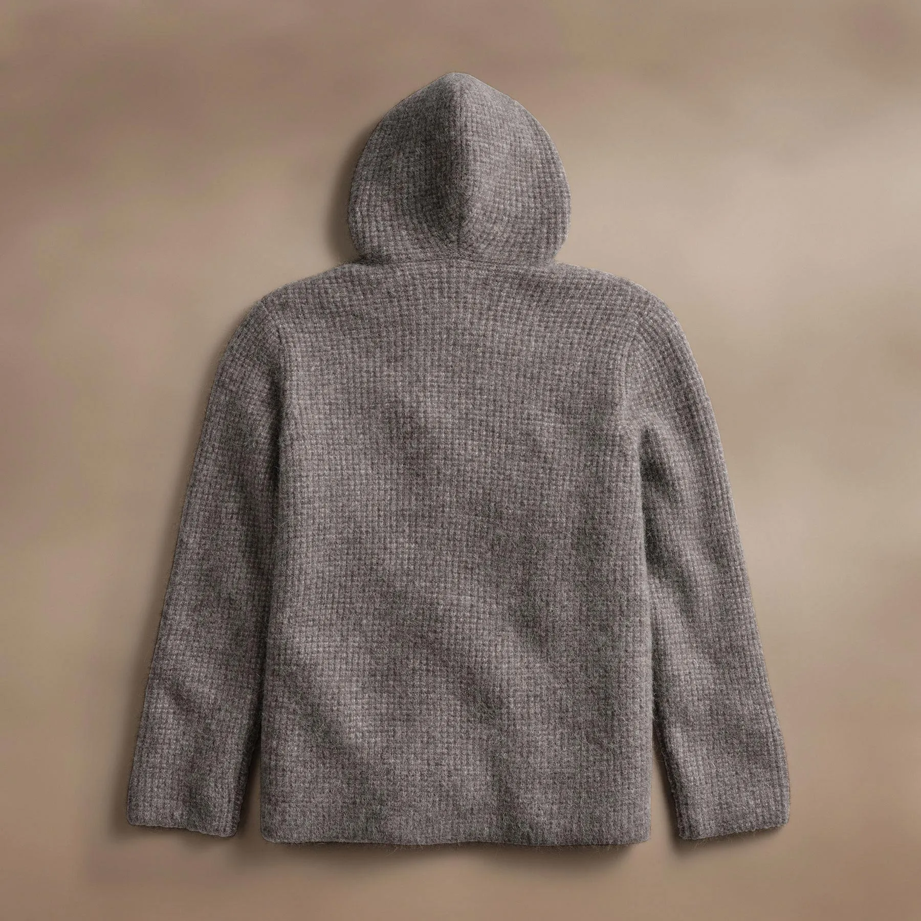 Chunky Waffle Knit Hooded Coat - Mid Grey