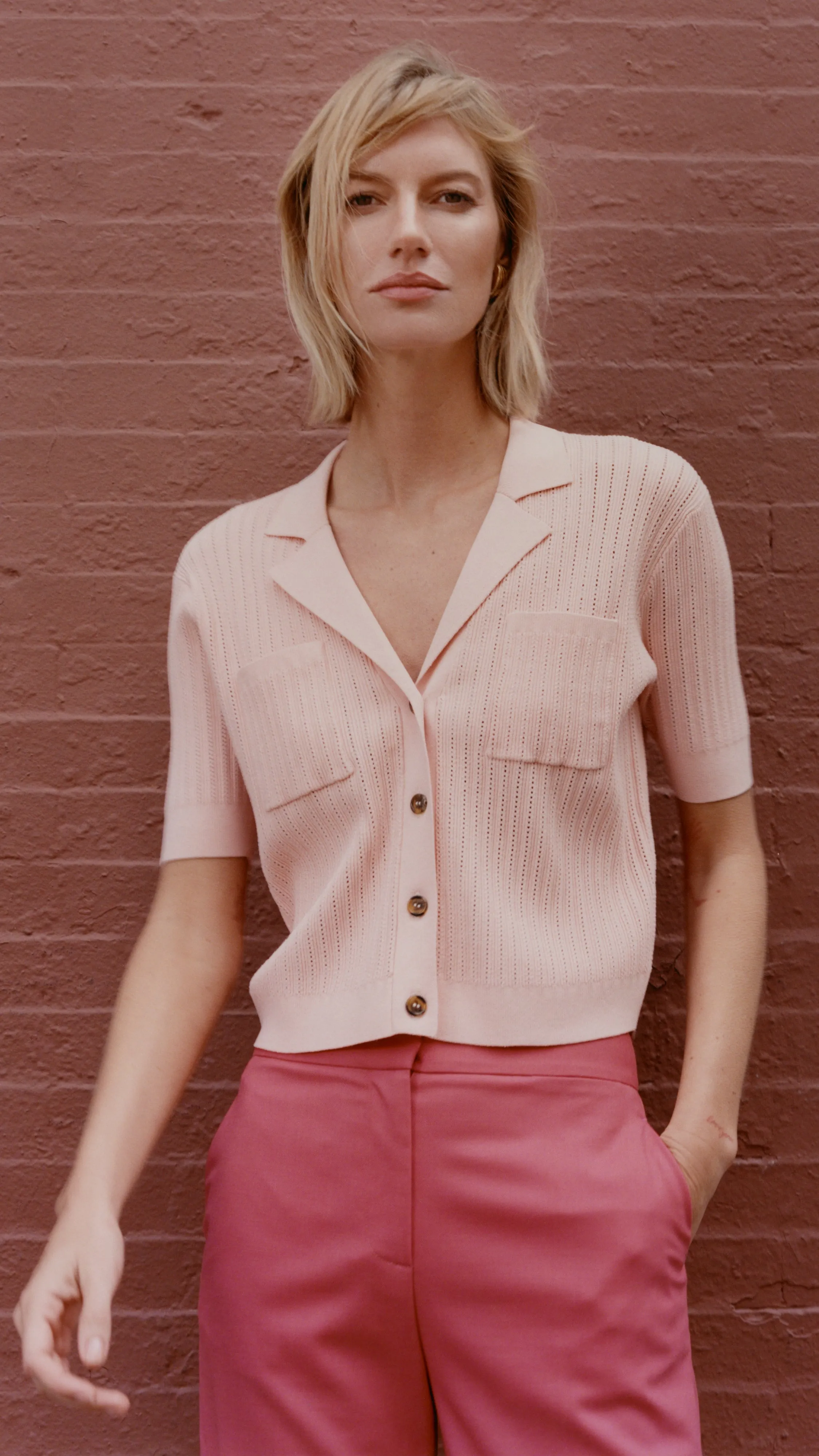 Collared Pocket Knit in Viscose Blend | Blush