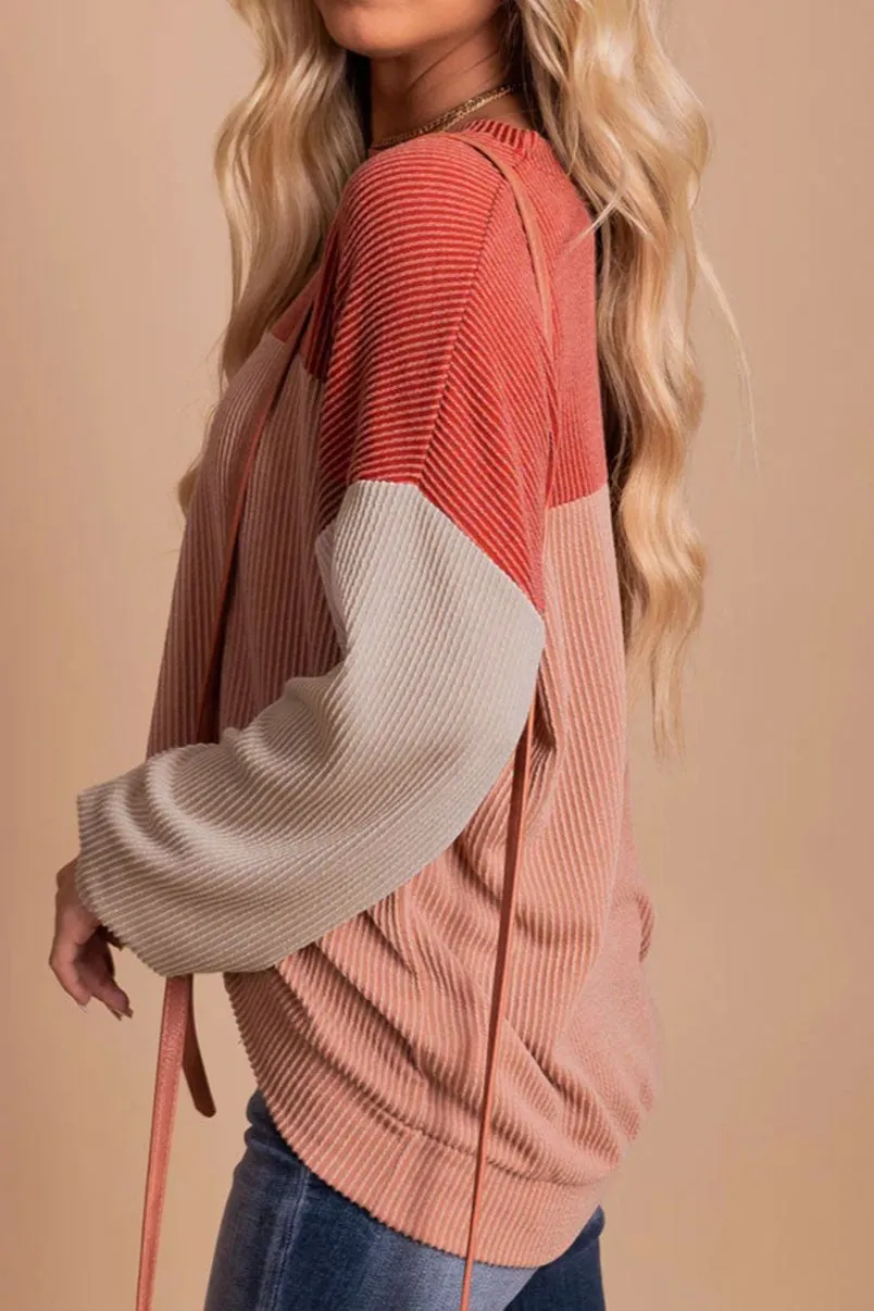 Colorblock Rib Textured Knit Top