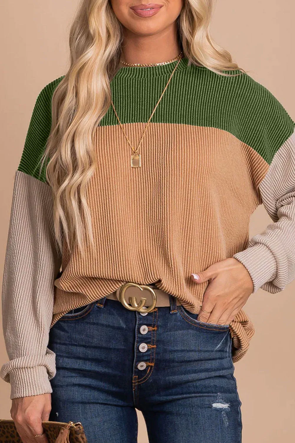 Colorblock Rib Textured Knit Top