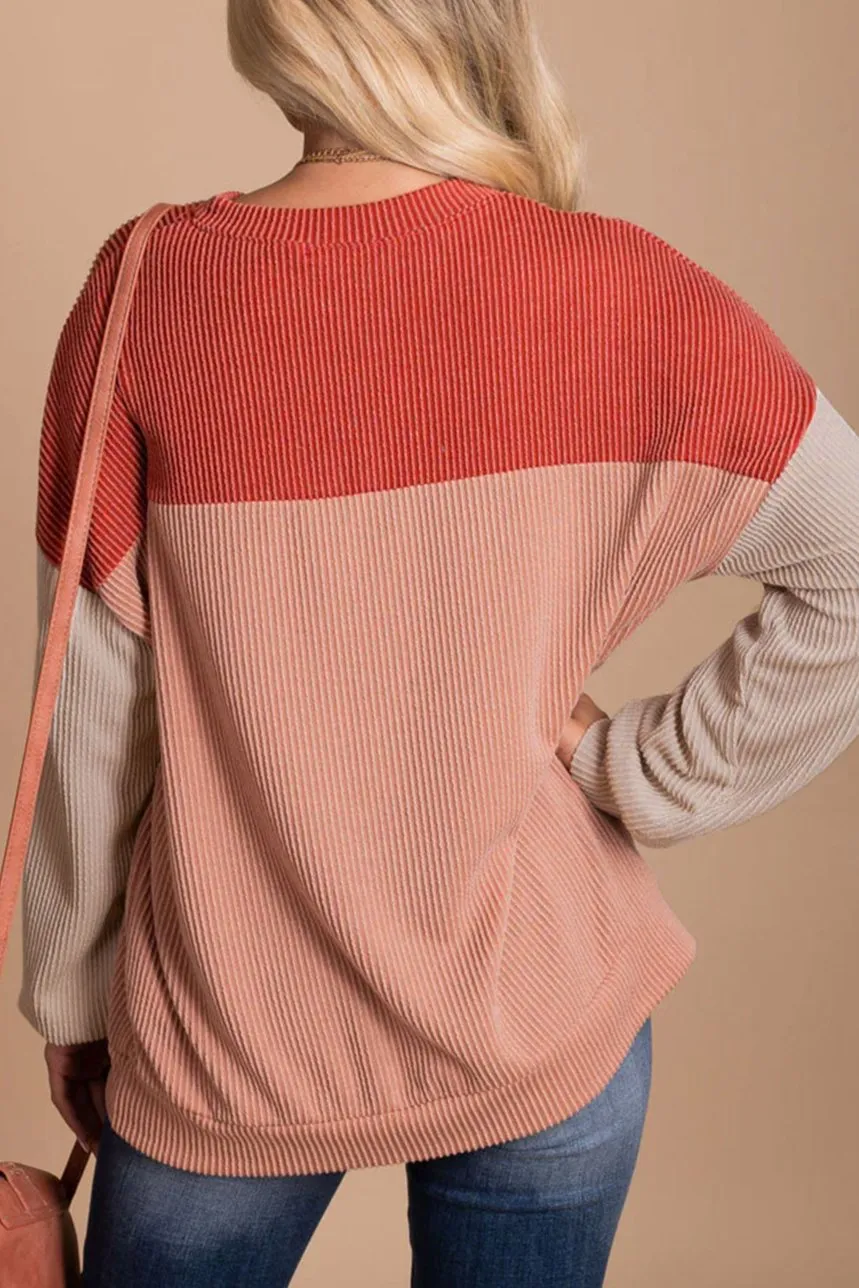 Colorblock Rib Textured Knit Top