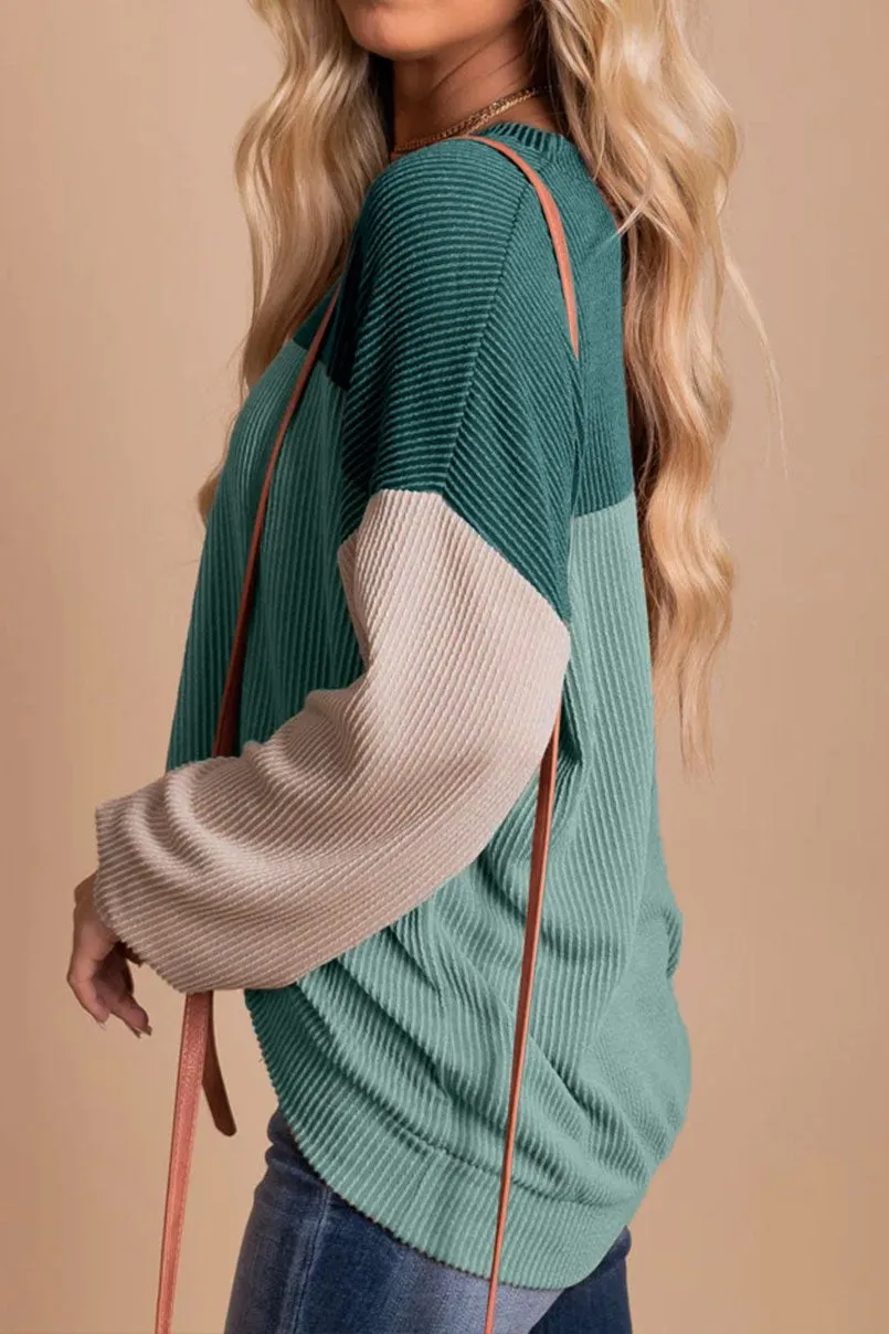 Colorblock Rib Textured Knit Top