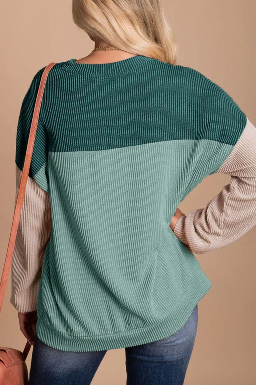 Colorblock Rib Textured Knit Top