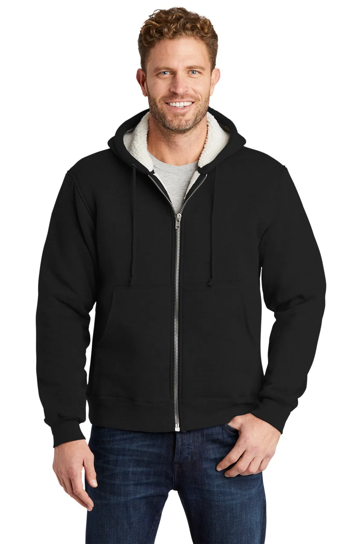 CornerStone Sherpa-Lined Hooded Fleece Jacket, Black