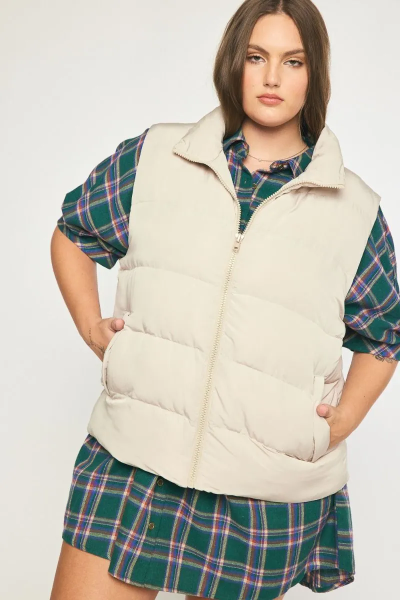 Cozy Up Cropped Puffer Vest - Sand *Regular & Curvy*