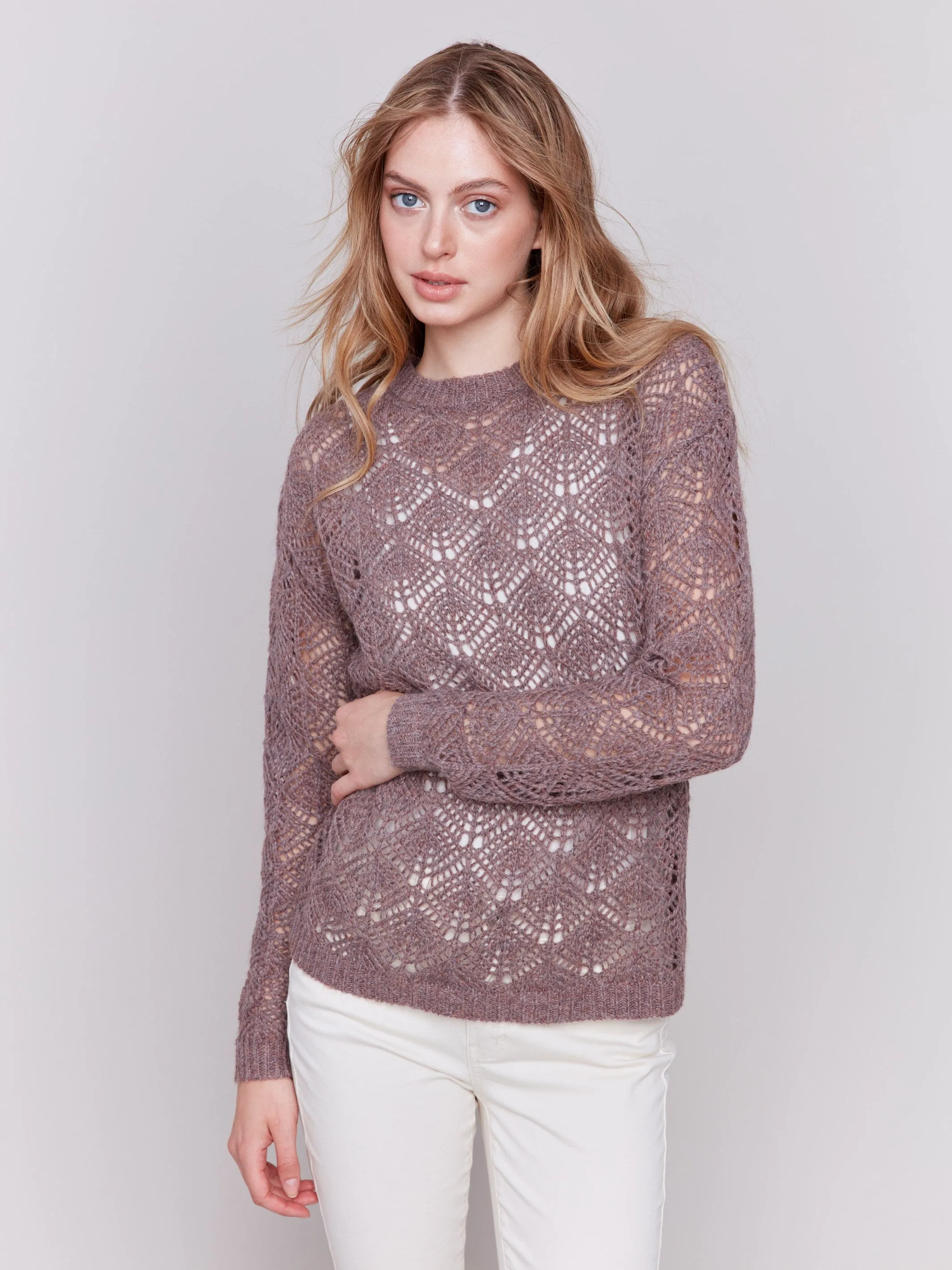 Crochet Knit Sweater - Taupe