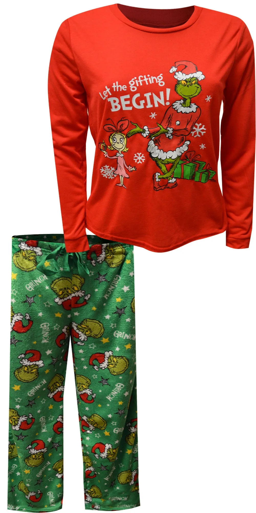 Dr. Seuss Grinch Let The Gifting Begin Ladies Petite Size Pajama