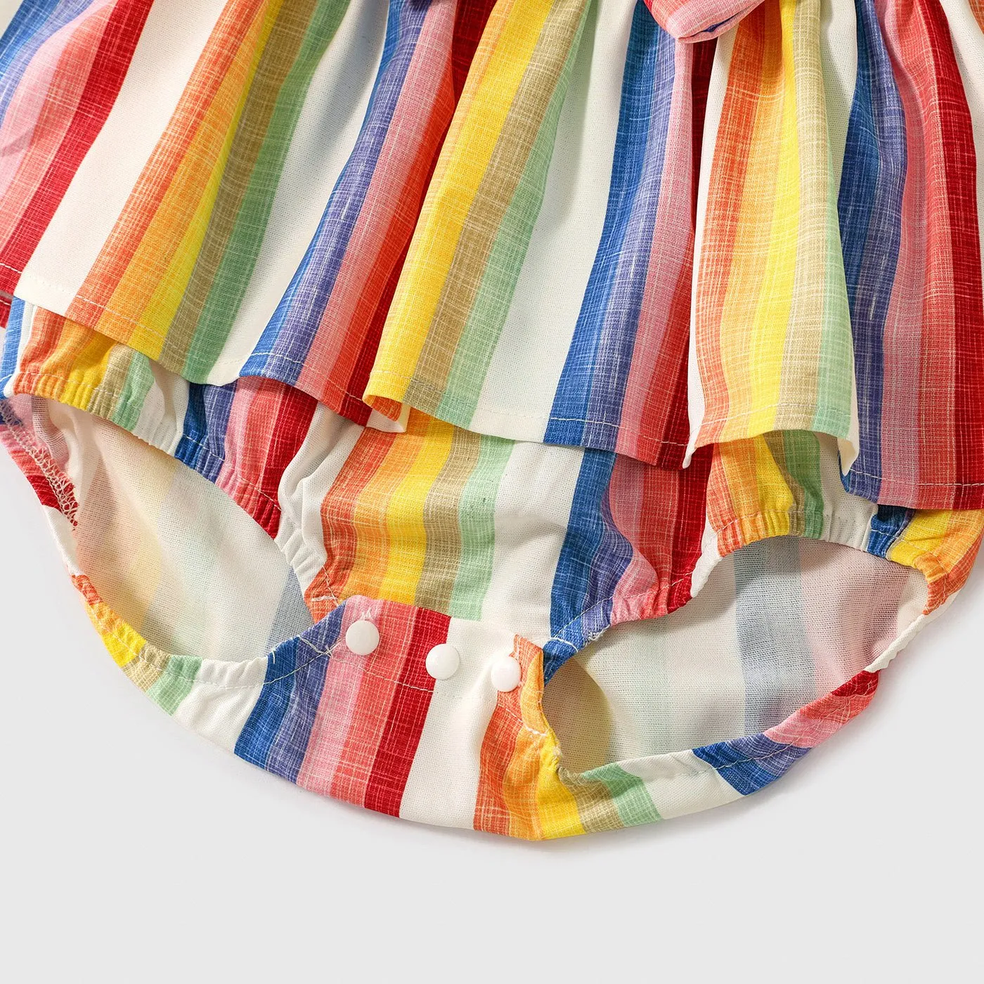 Family Matching Cotton Short-sleeve T-shirts and Colorful Striped Flutter-sleeve Dresses Sets