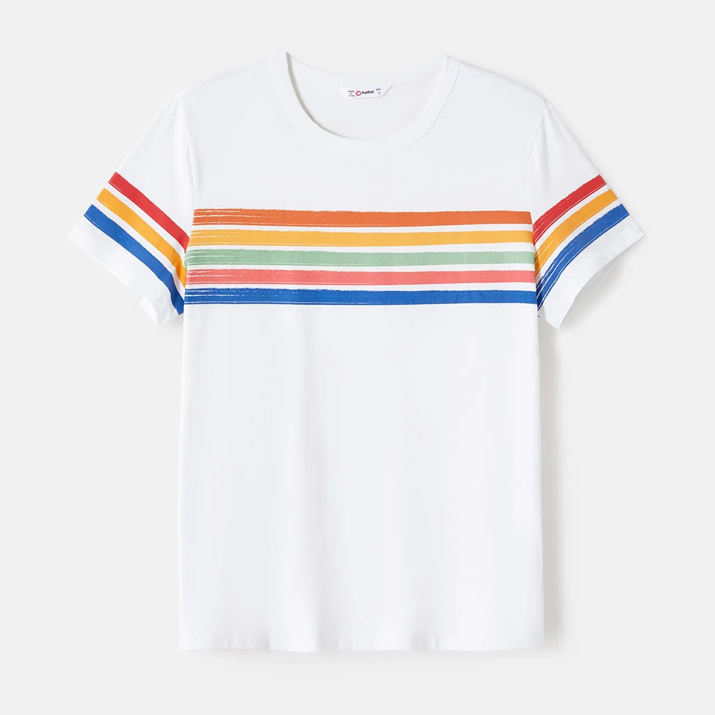 Family Matching Cotton Short-sleeve T-shirts and Colorful Striped Flutter-sleeve Dresses Sets