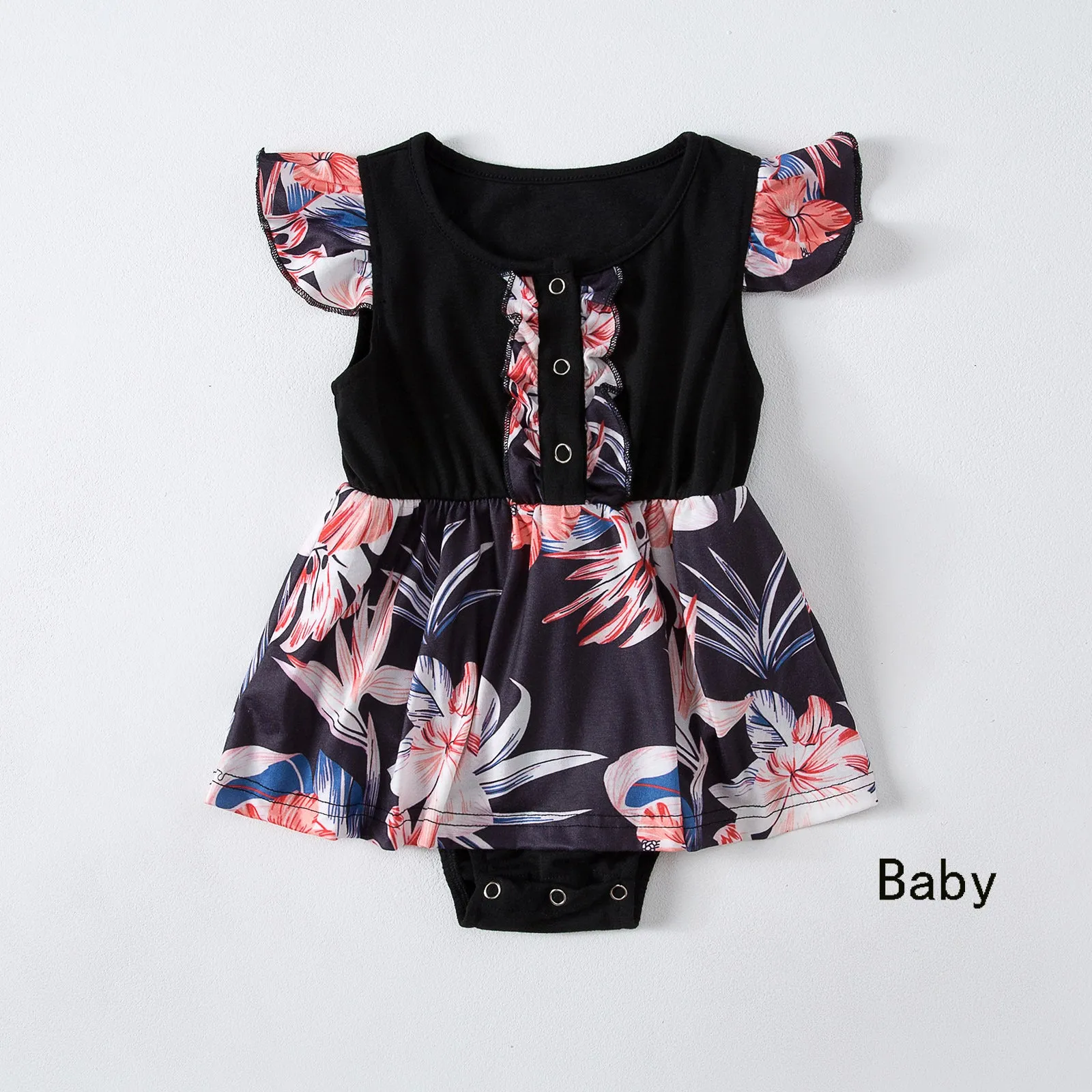 Family Matching Solid Short-sleeve Floral Print Dresses & T-shirts Sets