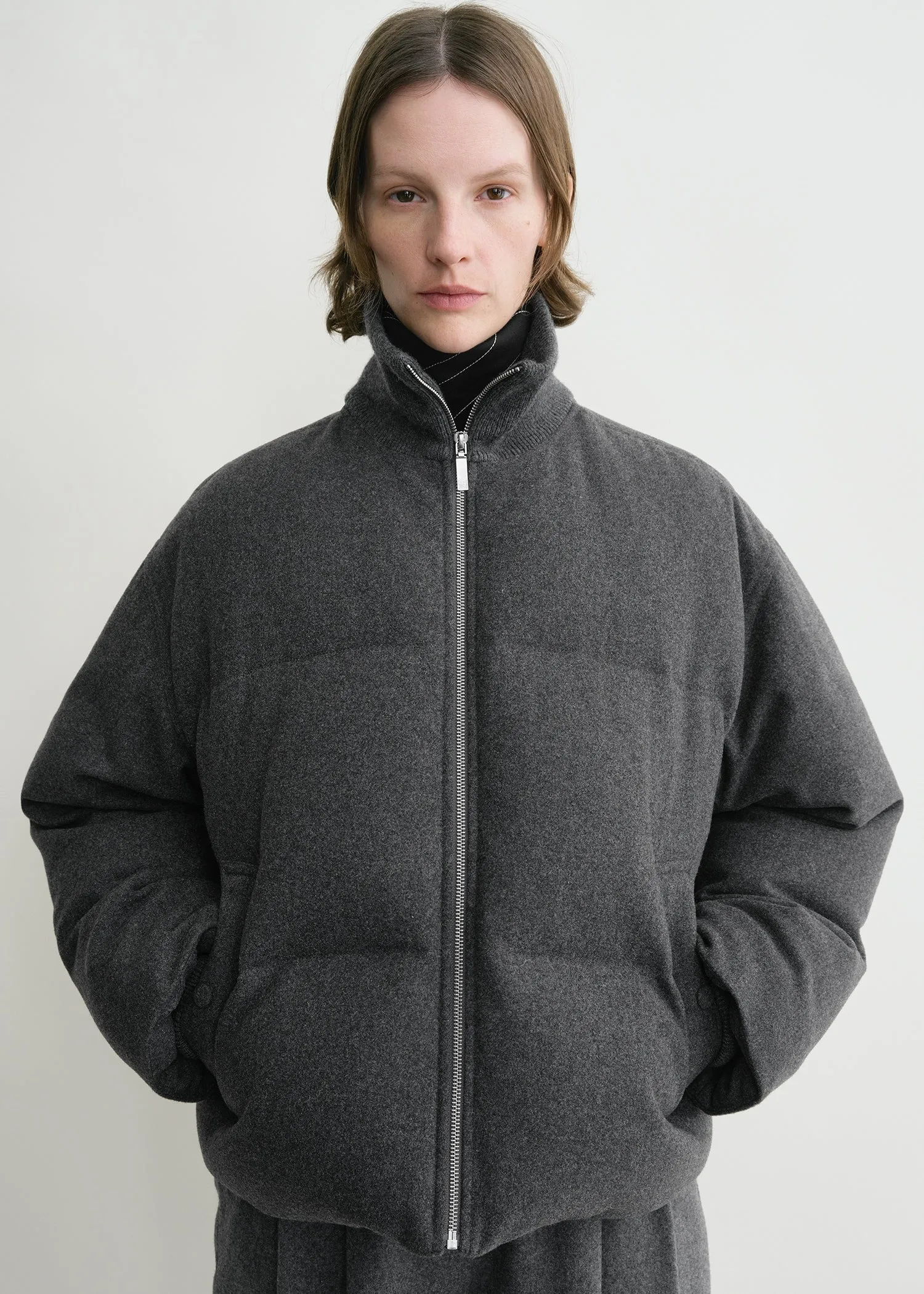 Flannel puffer jacket grey mélange