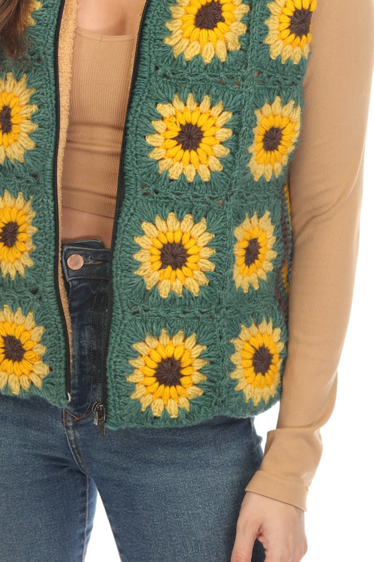 Flower Granny Square Fleece Lined Vest