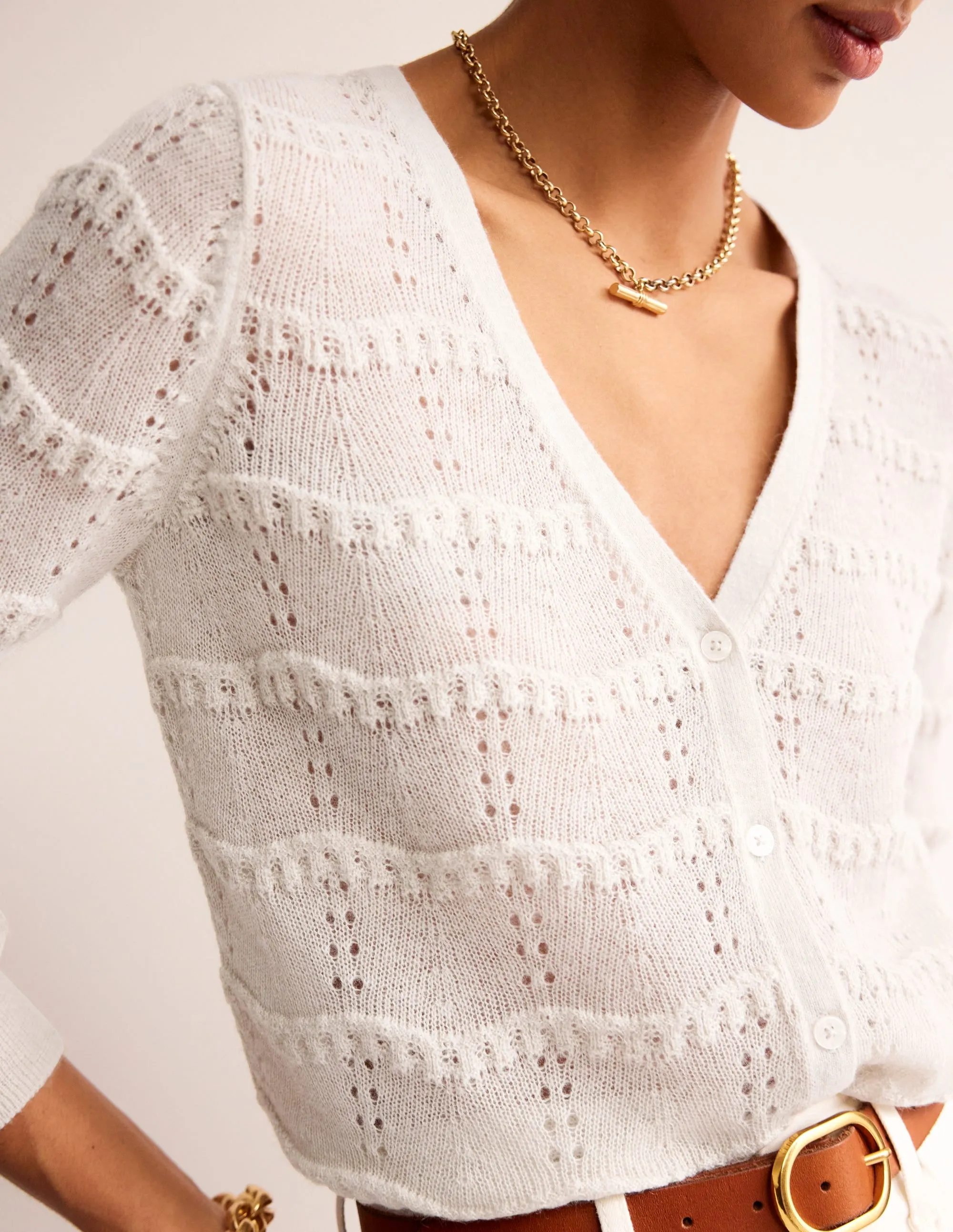 Fluffy Pointelle Cardigan-Vanilla