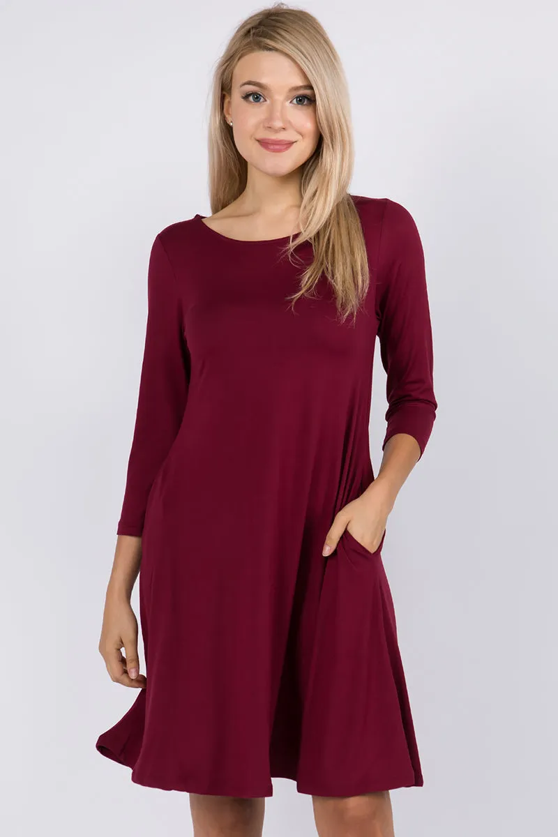 Free and Easy ¾ Sleeve Summer Swing Dress