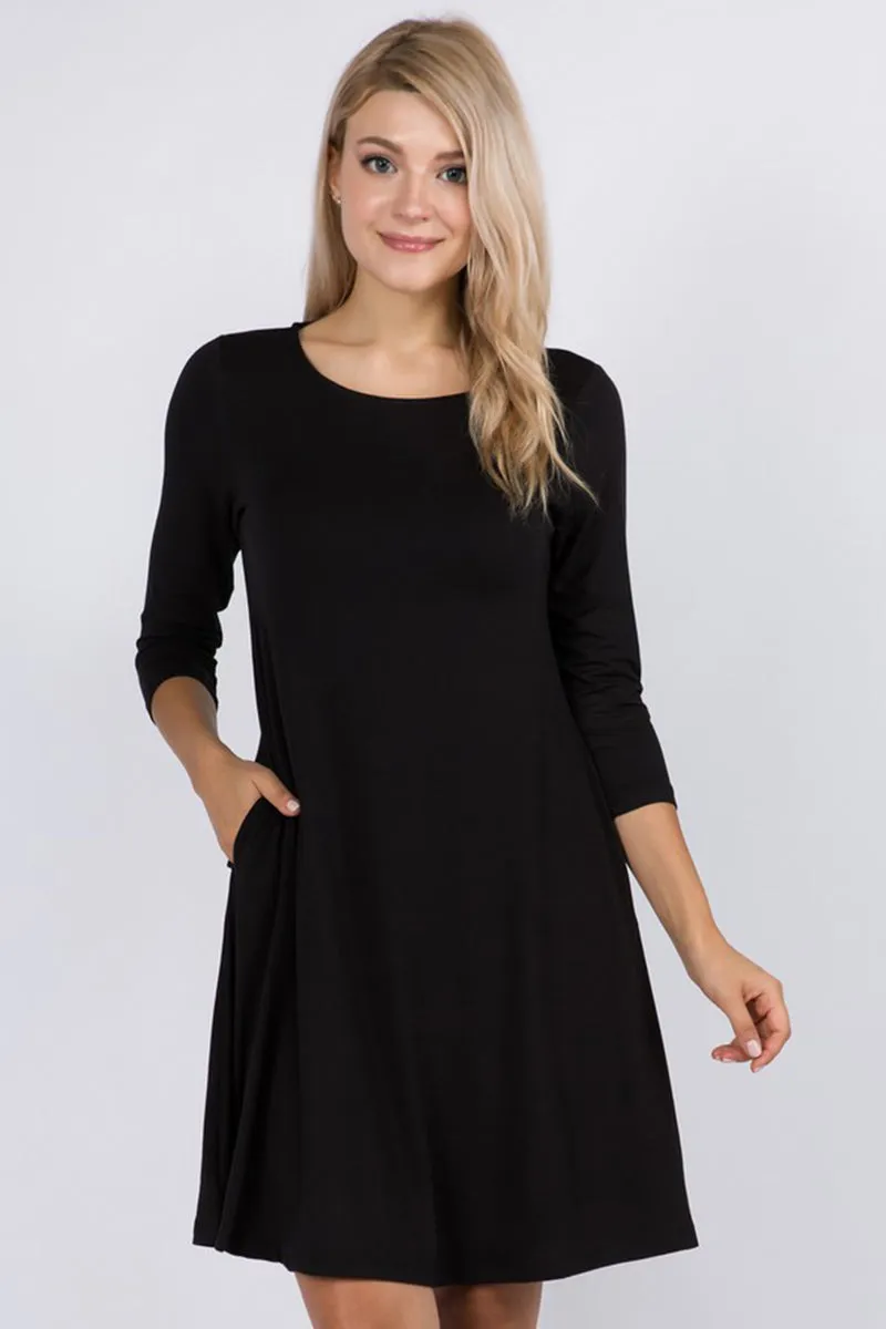 Free and Easy ¾ Sleeve Summer Swing Dress