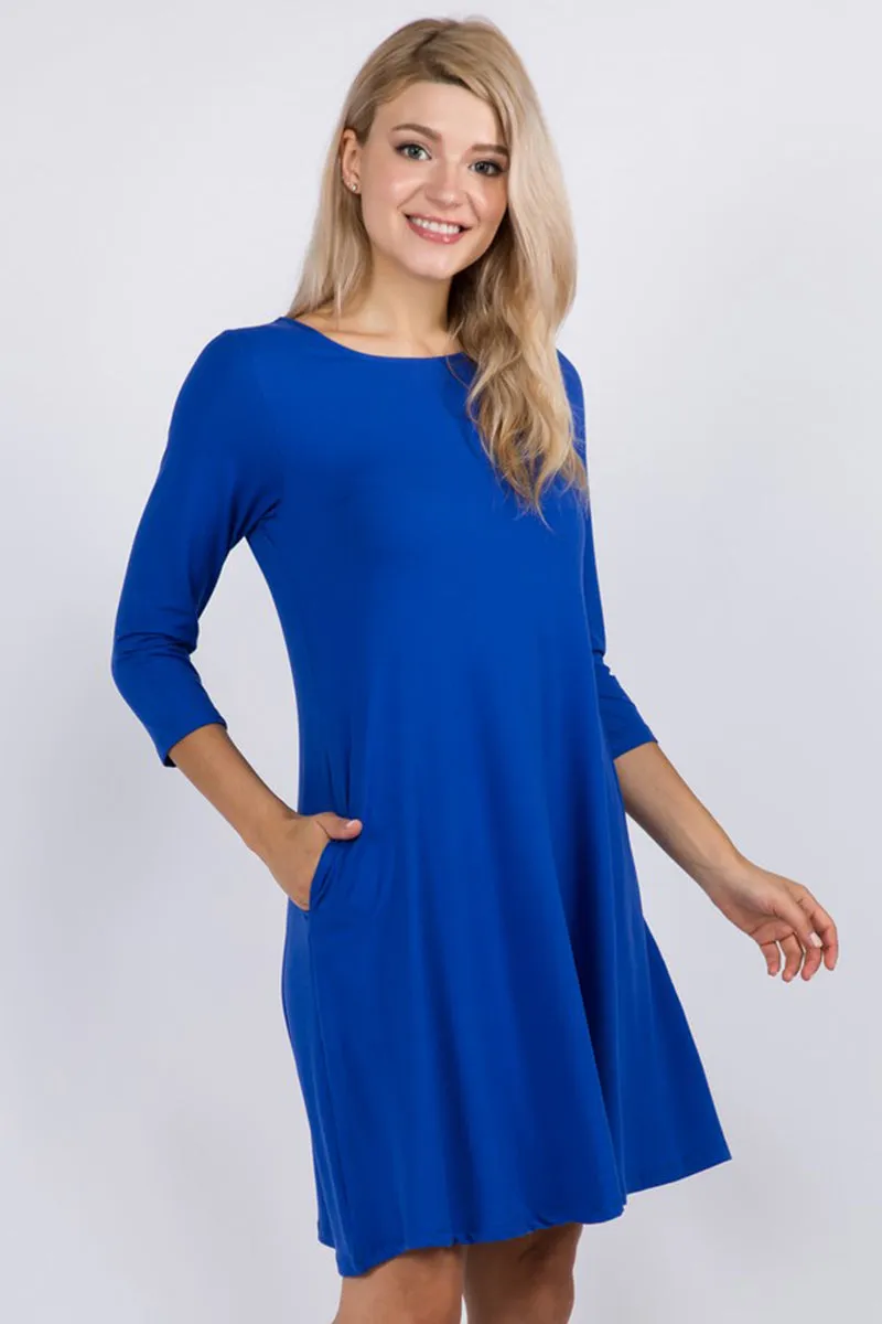 Free and Easy ¾ Sleeve Summer Swing Dress