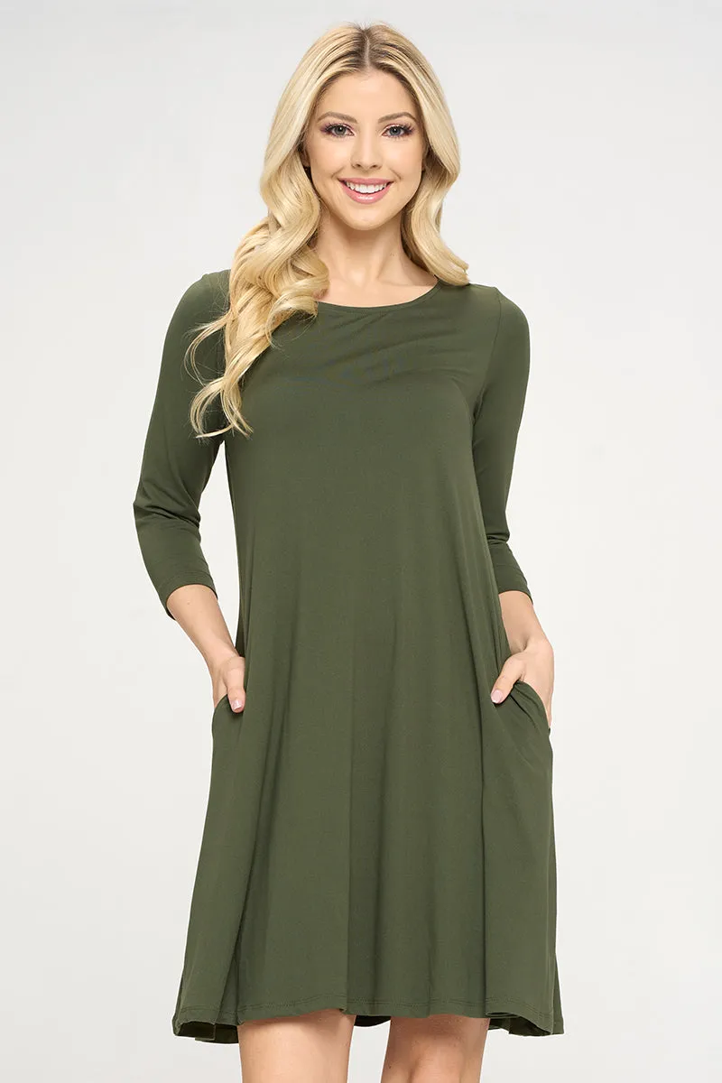 Free and Easy ¾ Sleeve Summer Swing Dress