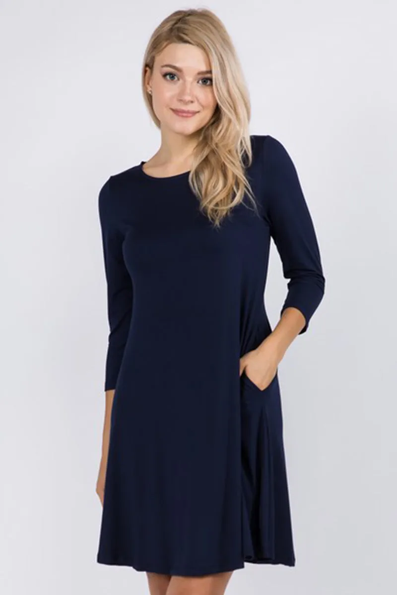 Free and Easy ¾ Sleeve Summer Swing Dress