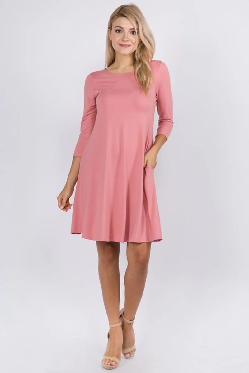 Free and Easy ¾ Sleeve Summer Swing Dress