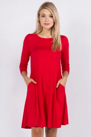 Free and Easy ¾ Sleeve Summer Swing Dress