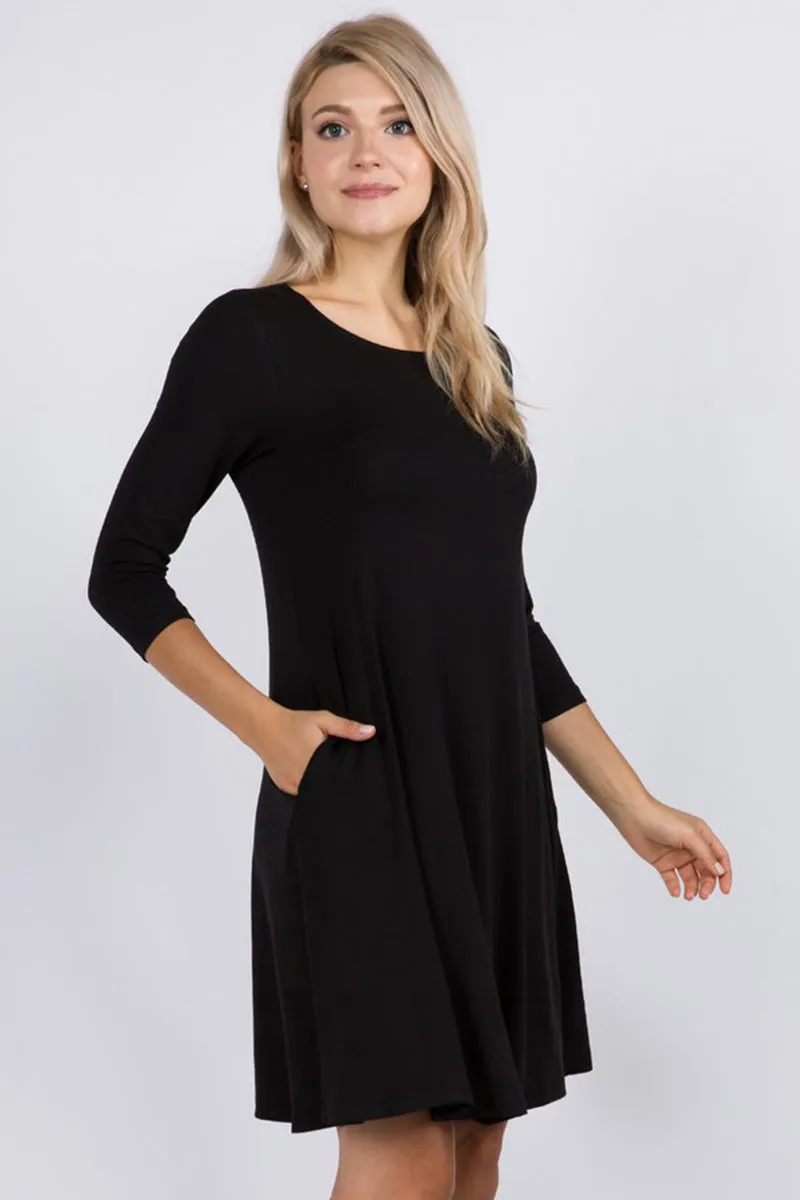 Free and Easy ¾ Sleeve Summer Swing Dress