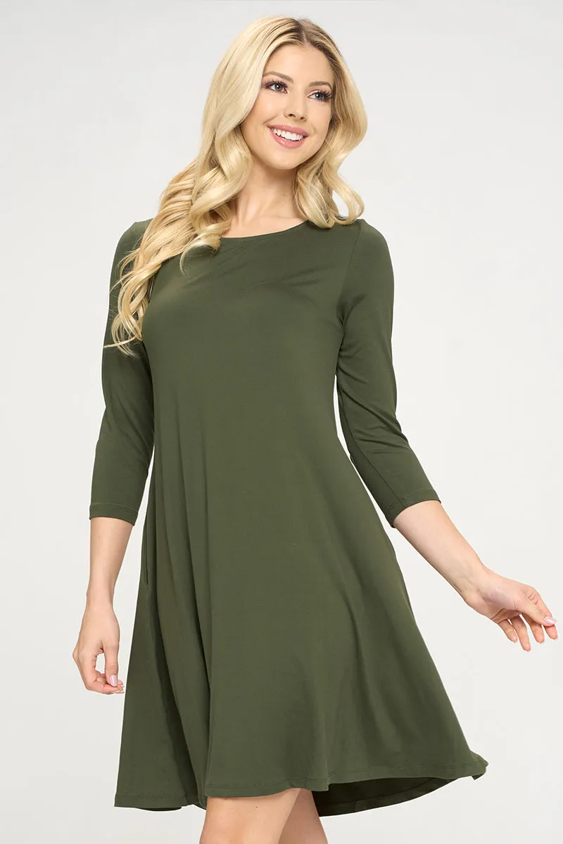 Free and Easy ¾ Sleeve Summer Swing Dress