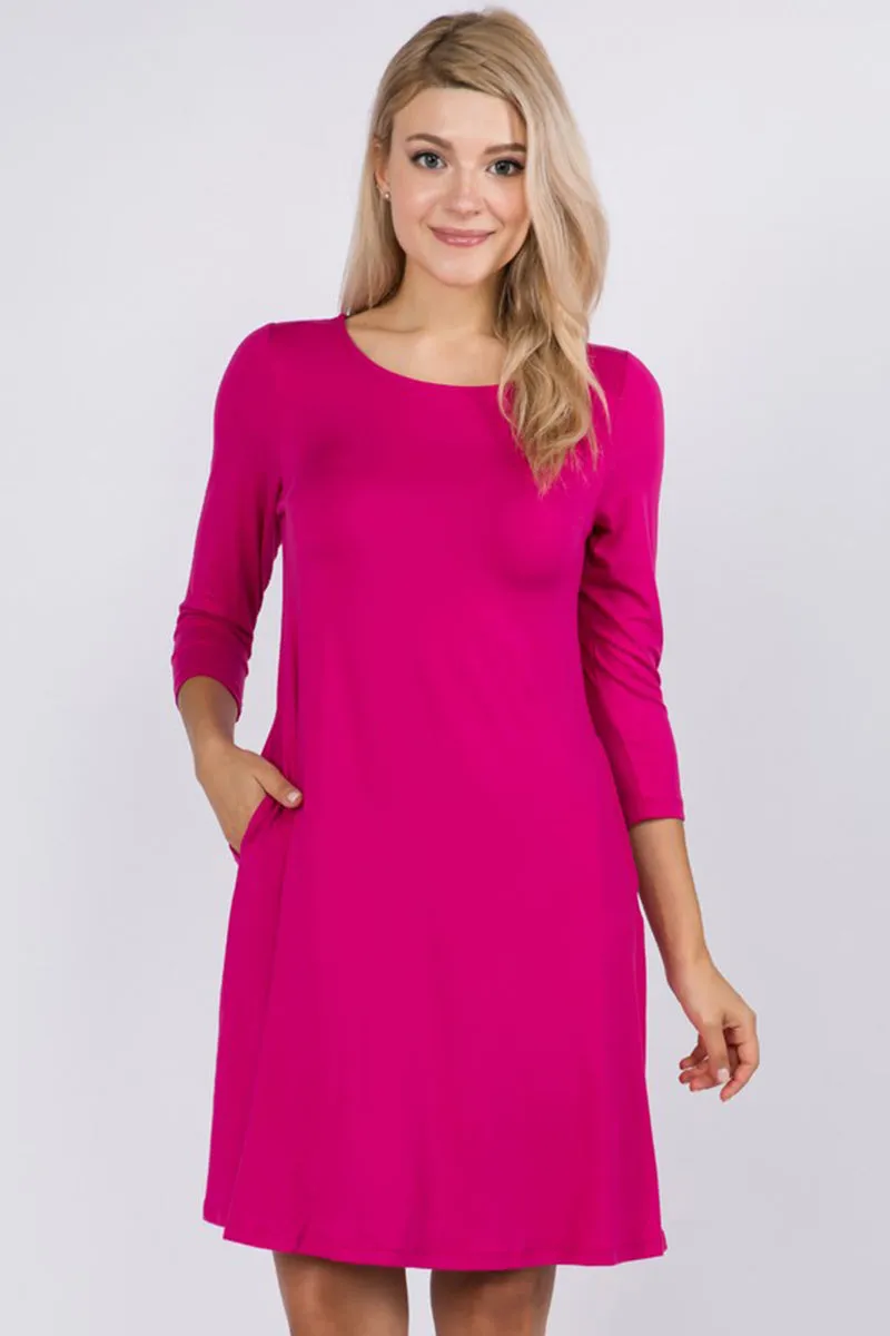 Free and Easy ¾ Sleeve Summer Swing Dress