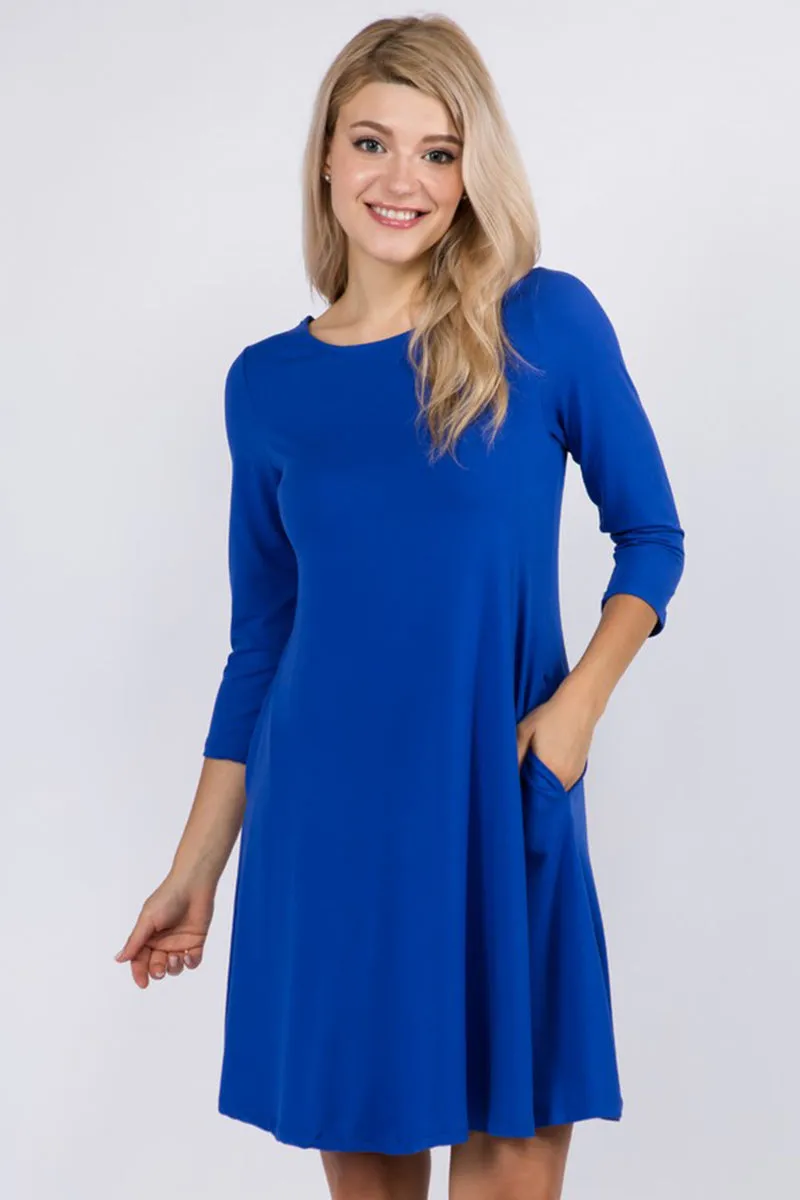 Free and Easy ¾ Sleeve Summer Swing Dress