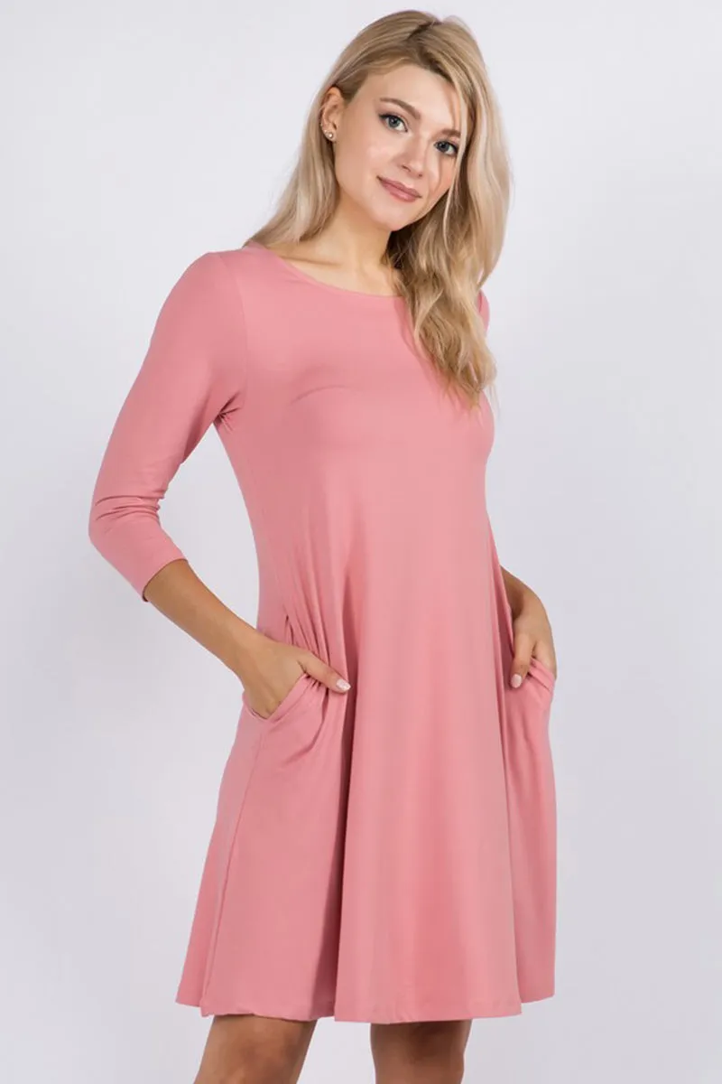 Free and Easy ¾ Sleeve Summer Swing Dress