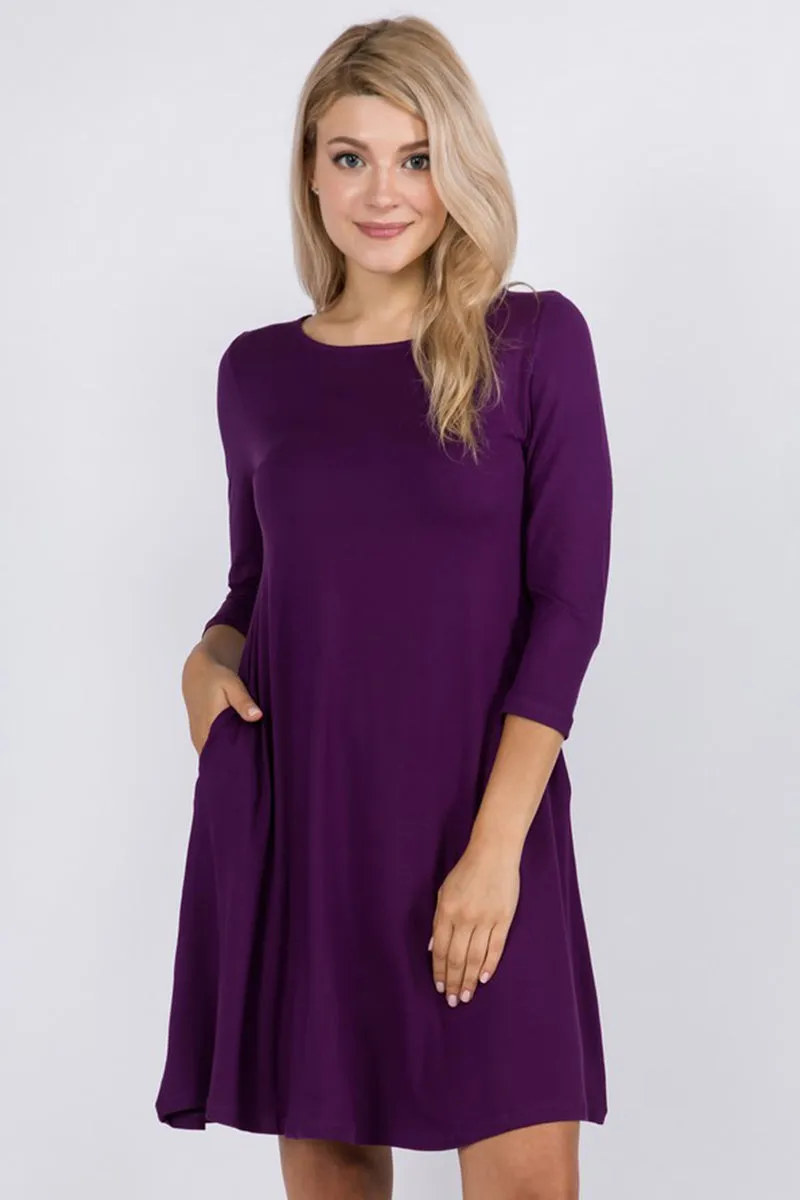 Free and Easy ¾ Sleeve Summer Swing Dress