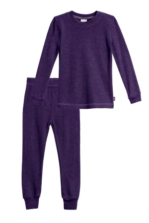 Girls Soft & Cozy Thermal 2-Piece Long Johns | Purple w- Light Pink Stitch