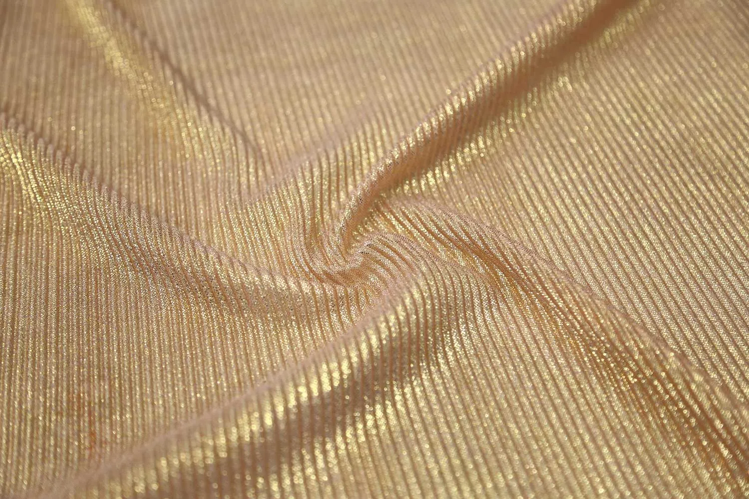 Golden Foil on Pink Pleated Foil Knit Fabric