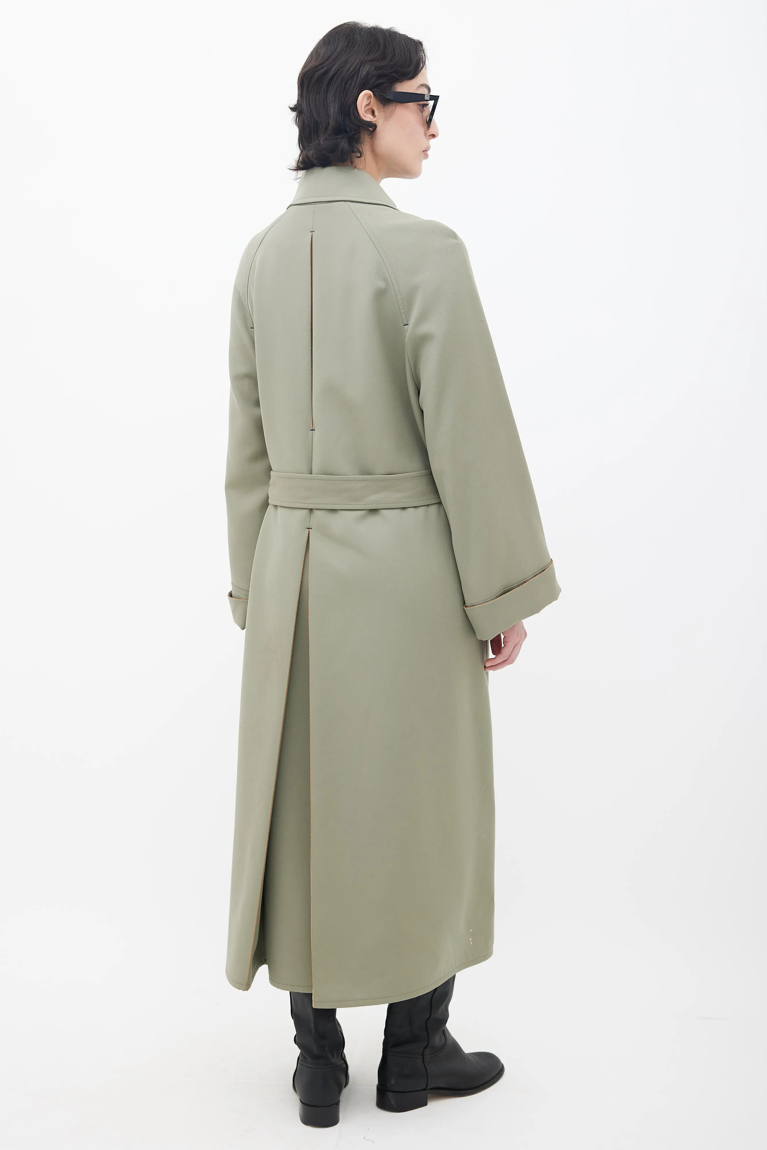 Green Belted Trench Coat