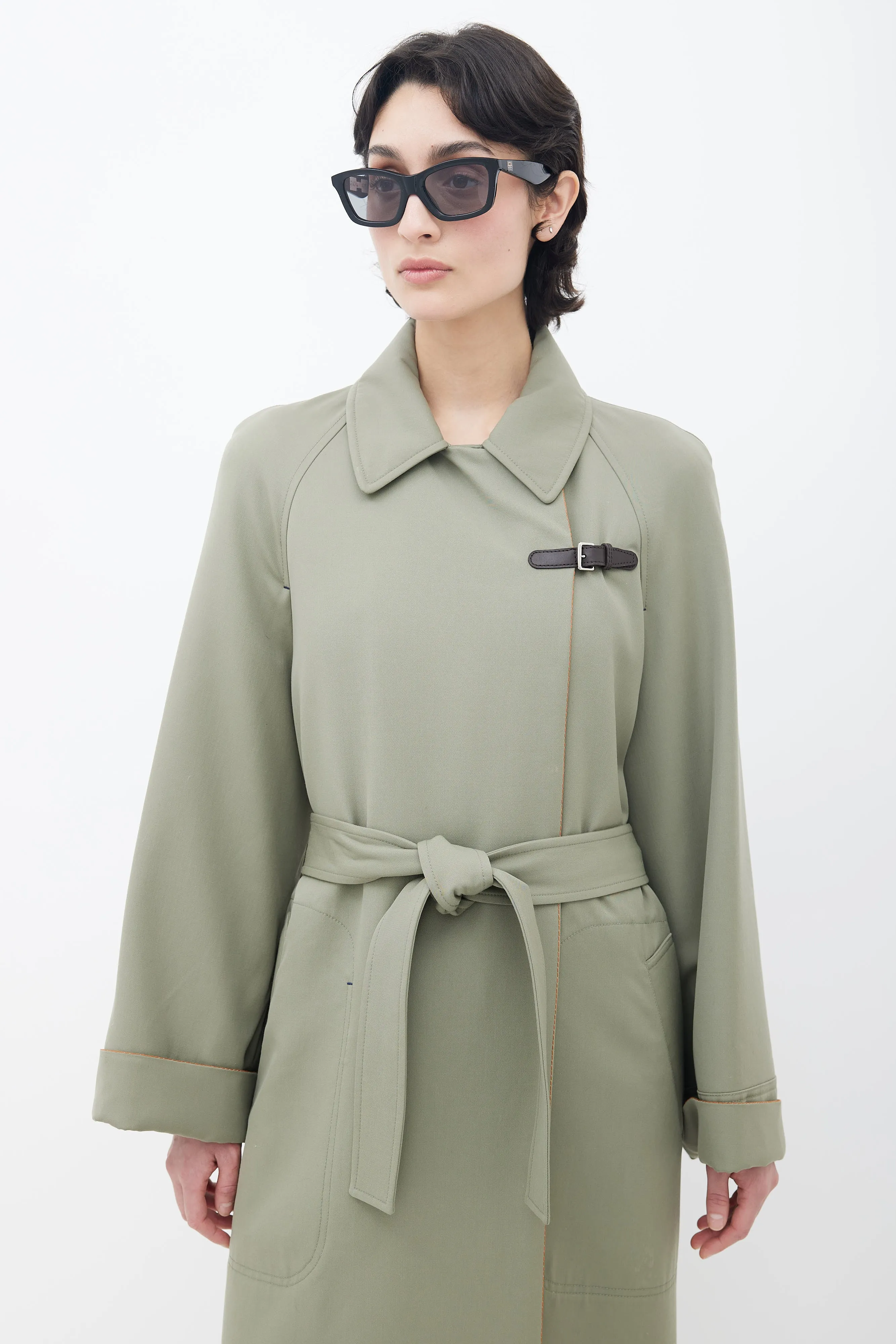 Green Belted Trench Coat