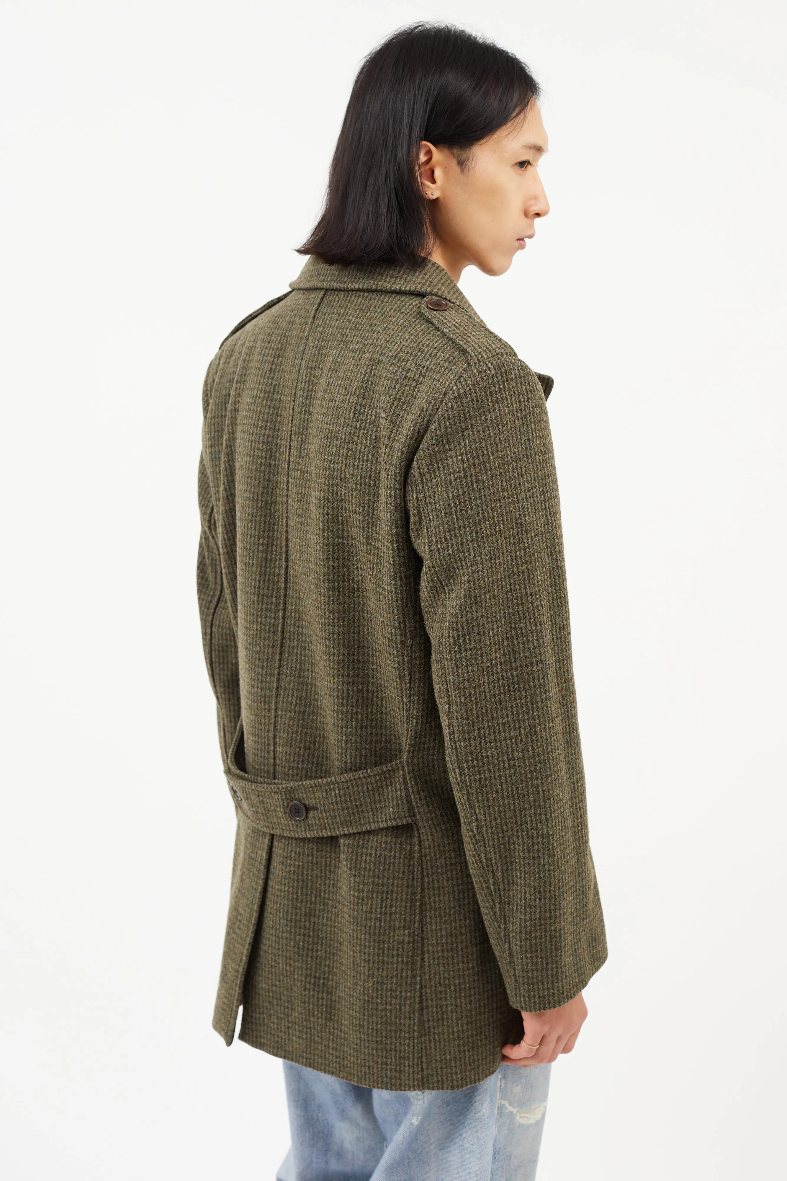 Green Wool Check Trench Coat