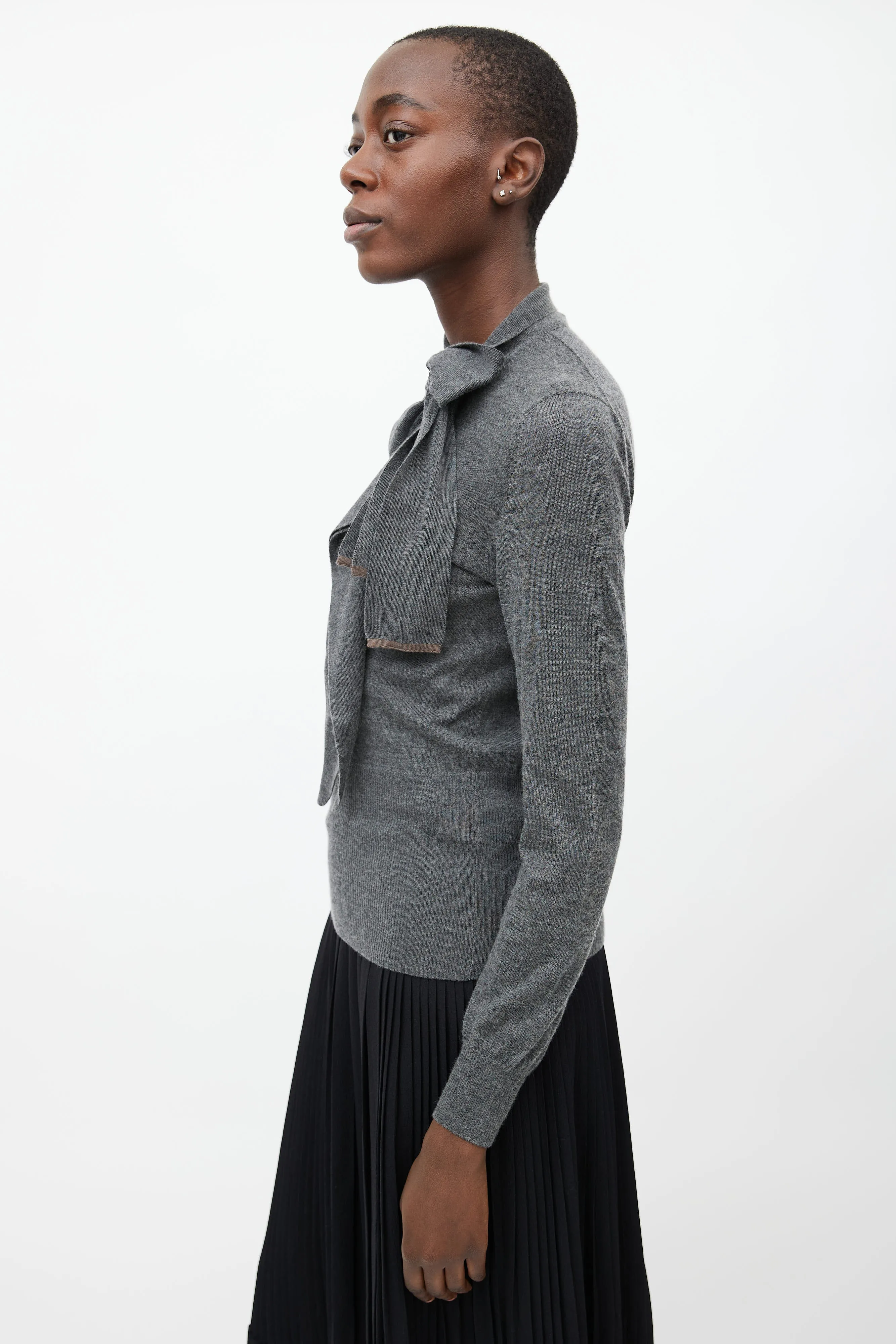 Grey Asymmetrical Cashmere Turtleneck