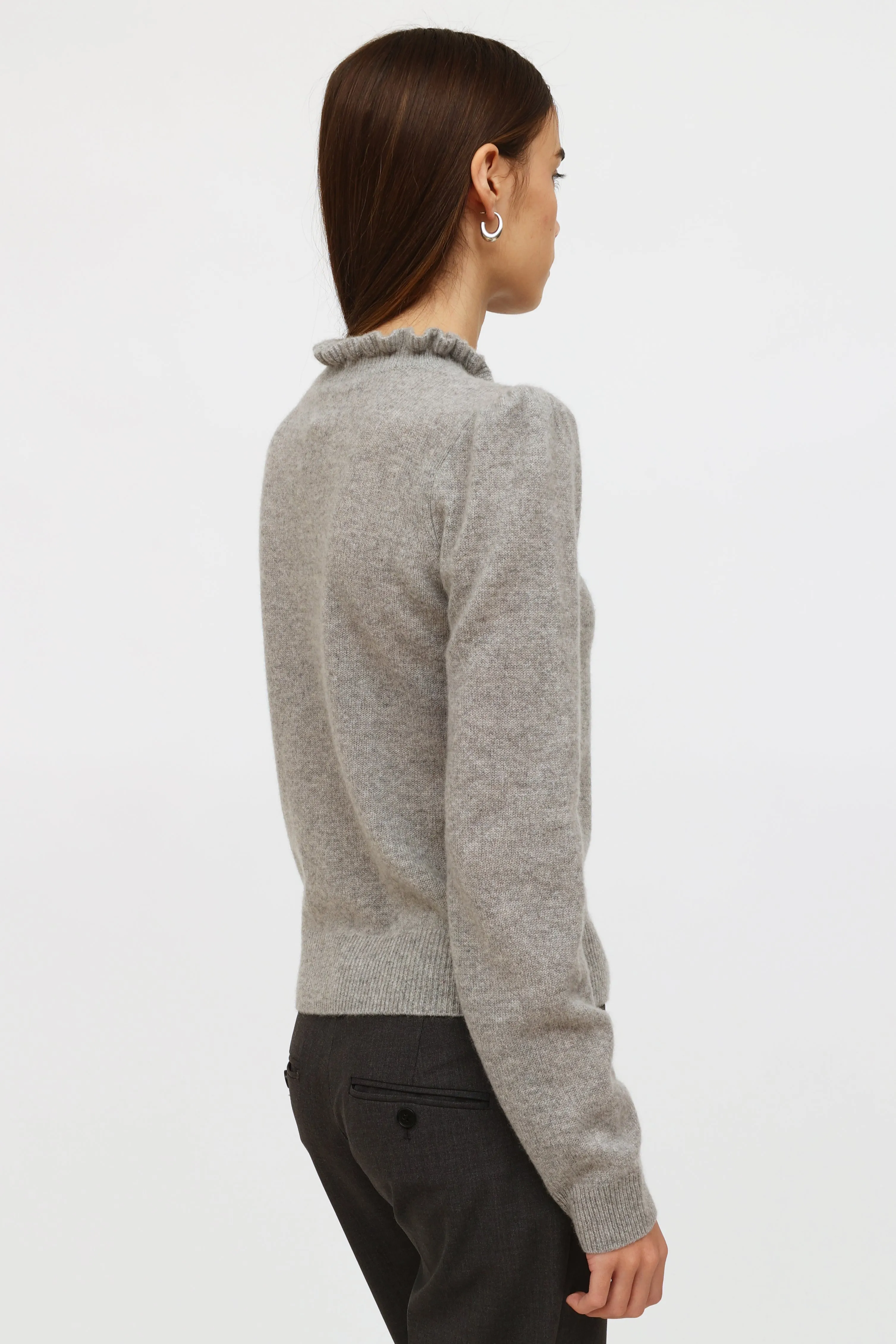 Grey Cashmere Ruffle Collar Sweater