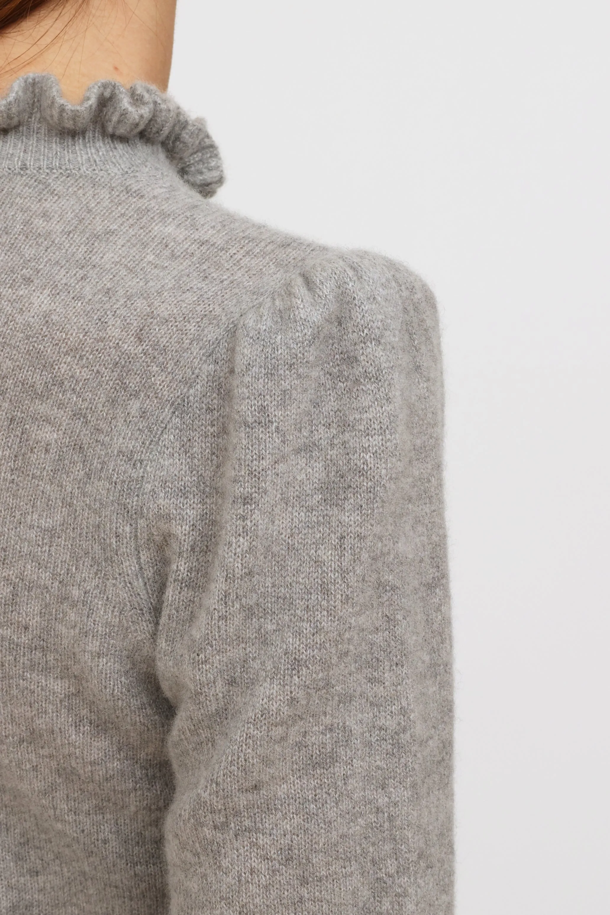 Grey Cashmere Ruffle Collar Sweater