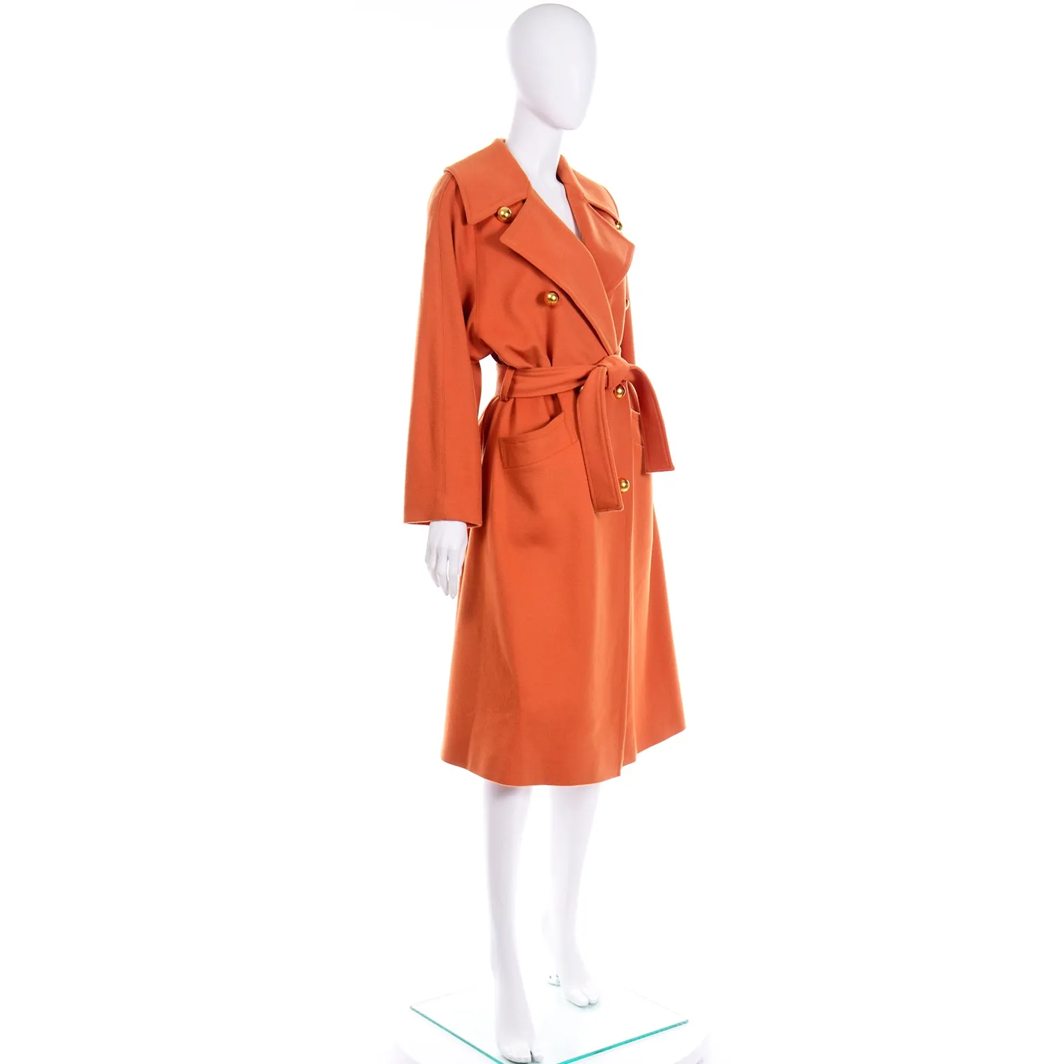 Guy Laroche Vintage Orange Cashmere Blend Coat With Belt